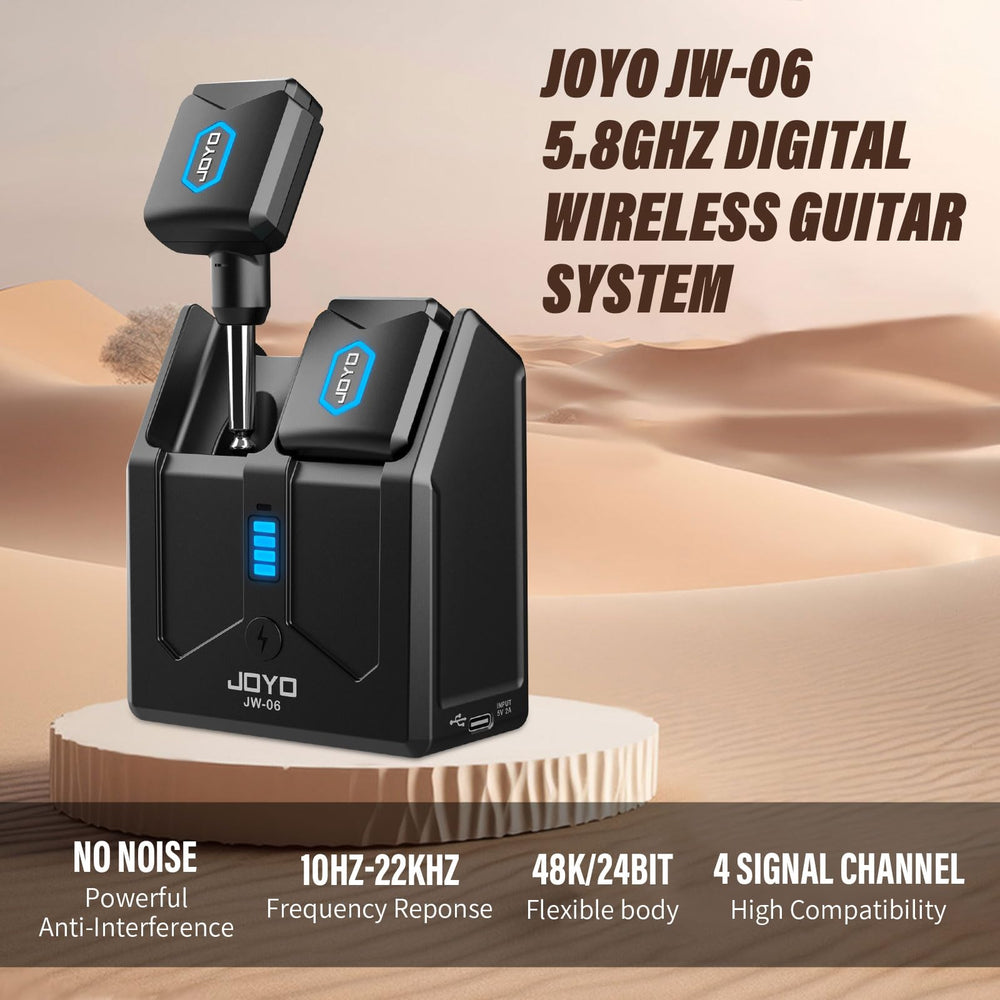 JOYO primer plano del transmisor y receptor con acabados resistentes