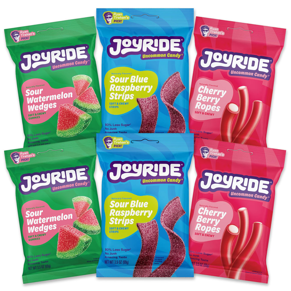 JOYRIDE pack delantero mostrando las seis variedades y conveniencia