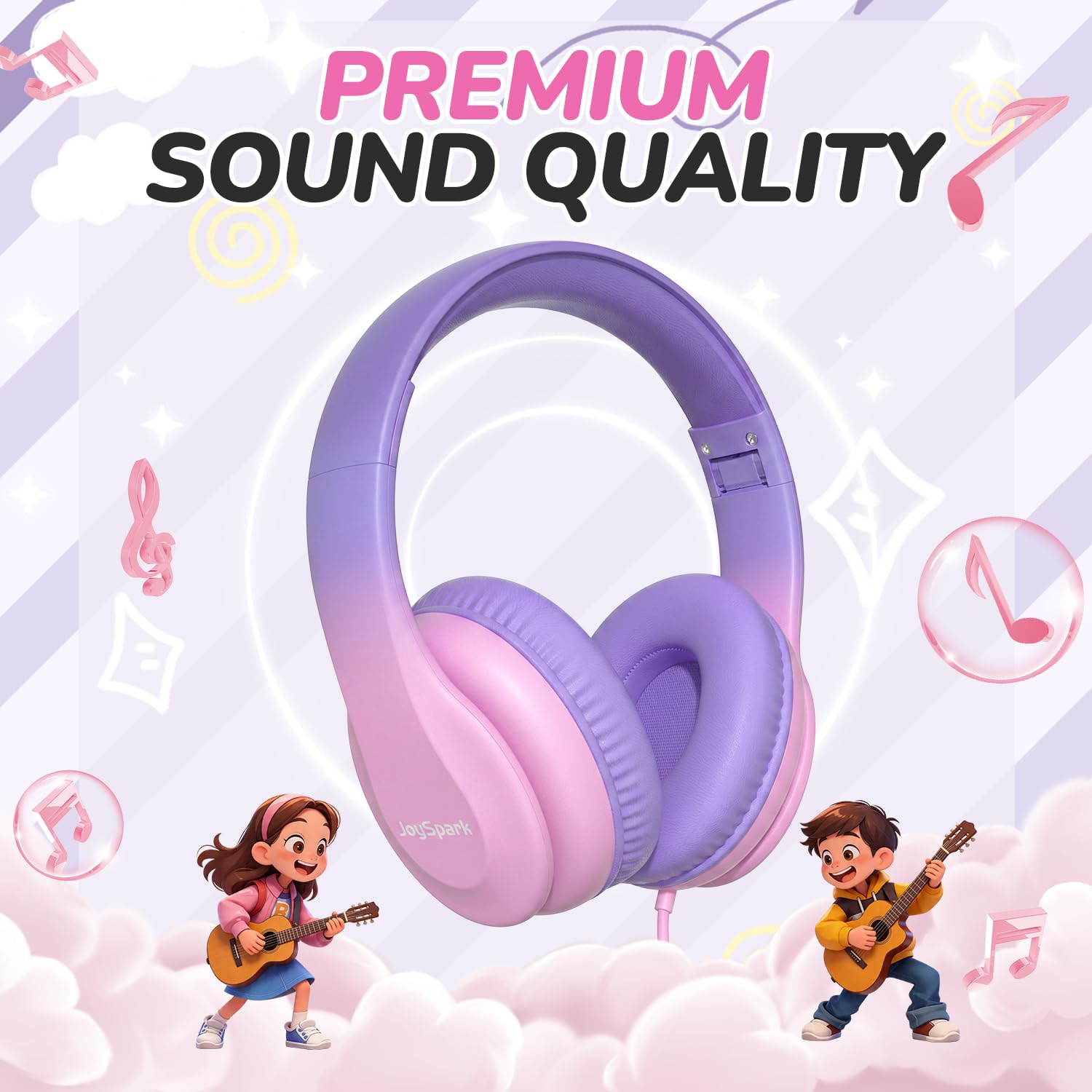 JoySpark niña usando auriculares para estudiar con concentración