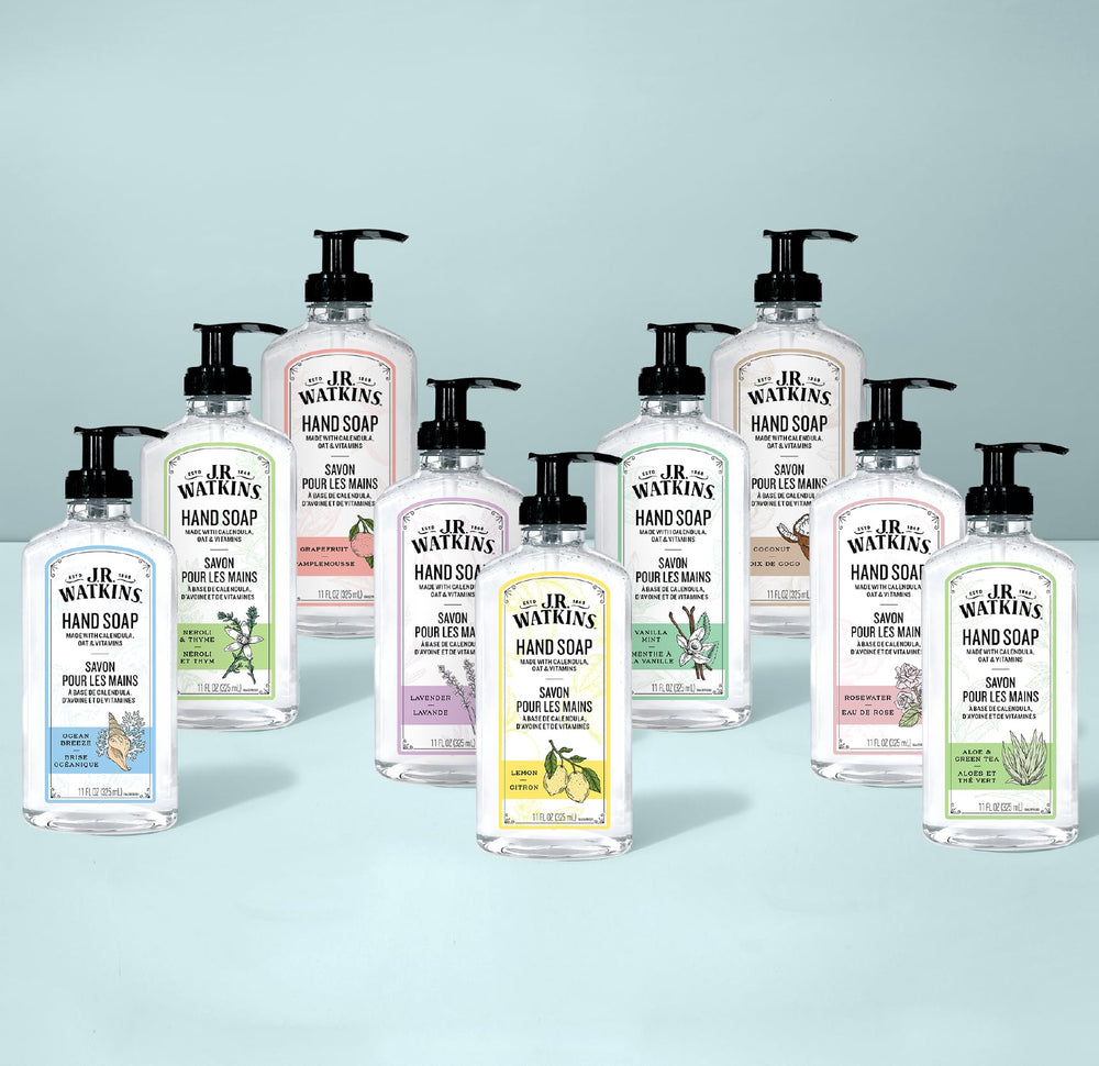 J.R. Watkins producto en baño con toallas, fragancia relajante