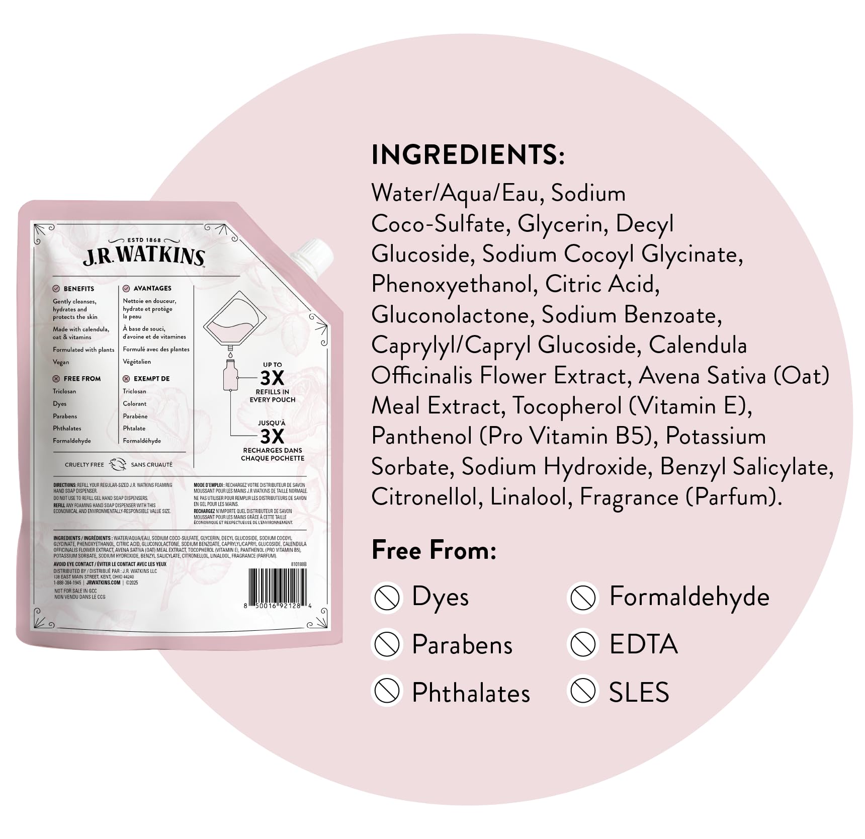 J.R. Watkins ambiente de cocina con dispensador, aroma fresco de rosa