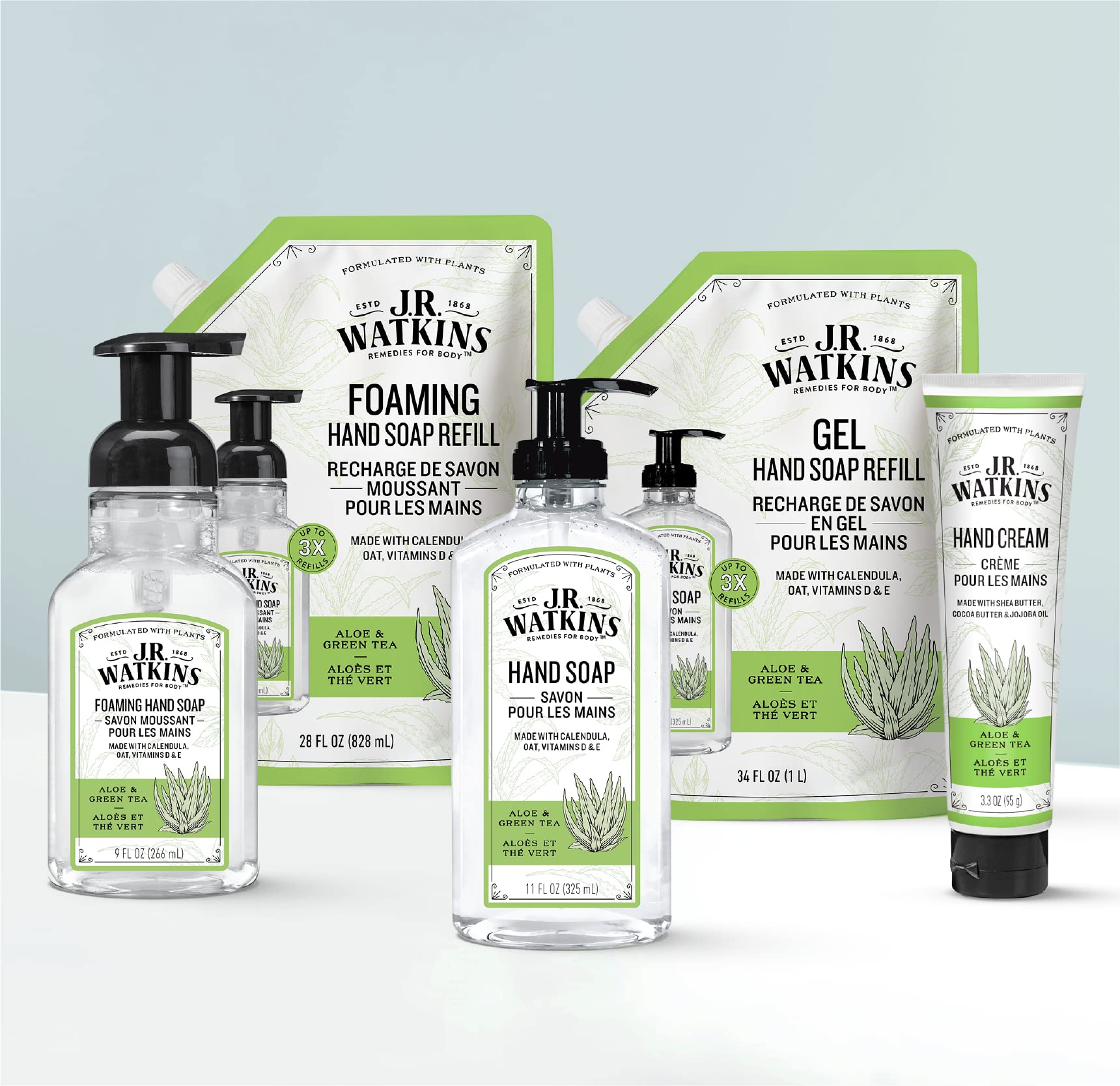 J.R. Watkins etiqueta con lista de ingredientes naturales y certificación cruelty-free