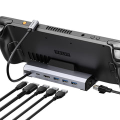 JSAUX vista frontal del dock 6 en 1 con conexiones organizadas y accesibles