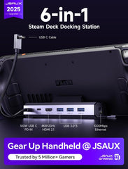 JSAUX tres puertos USB-A 3.0 conectando periféricos con transferencia rápida