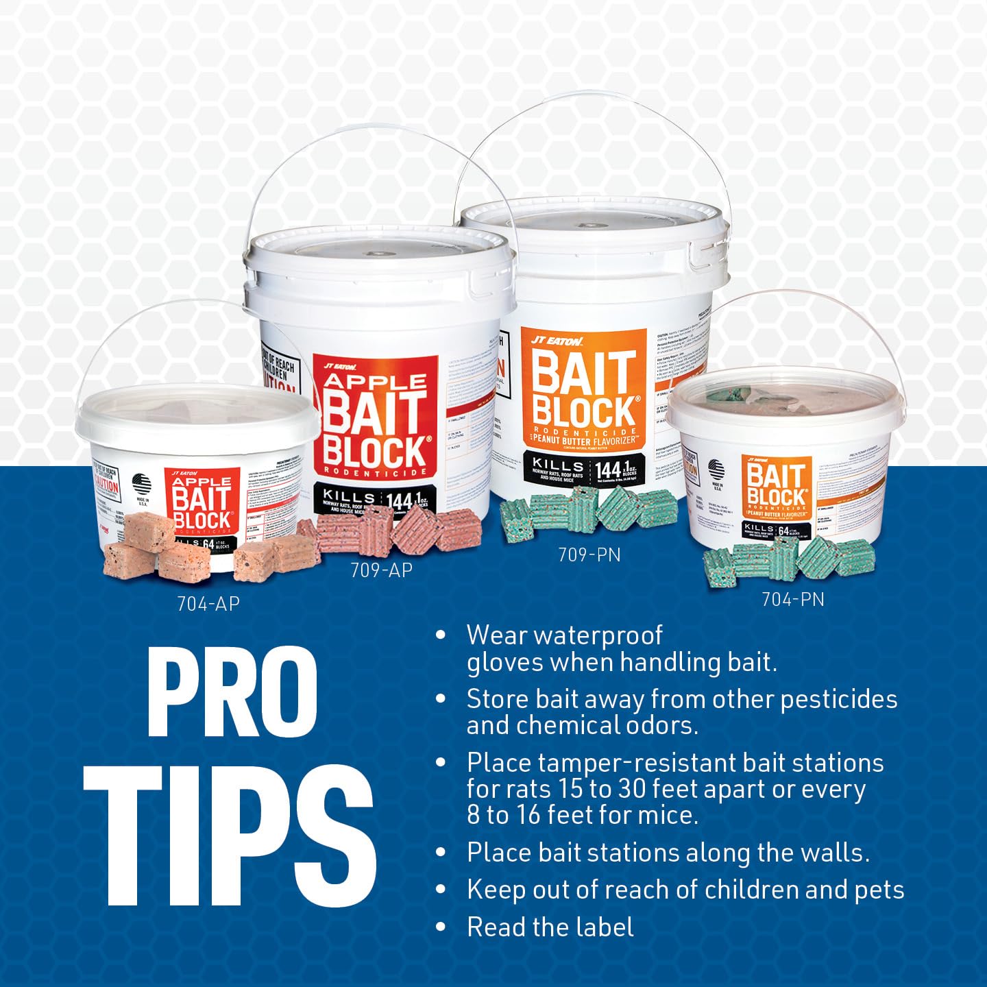 JT Eaton blocks placed inside a tamper-resistant bait station demonstrating safe placement benefit non-target protection