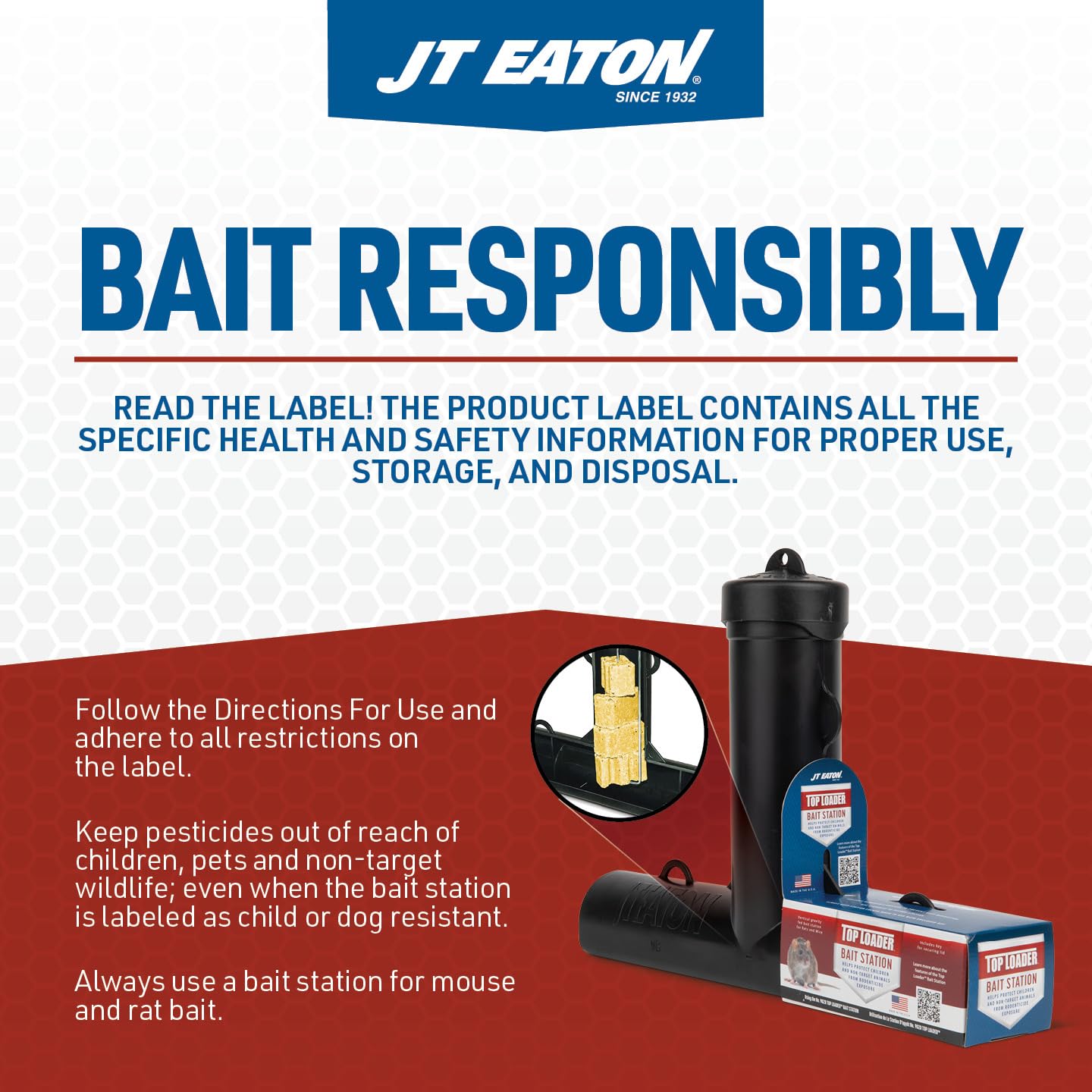 JT Eaton bait block held in hand for size comparison showing one-ounce scale benefit accurate dosing