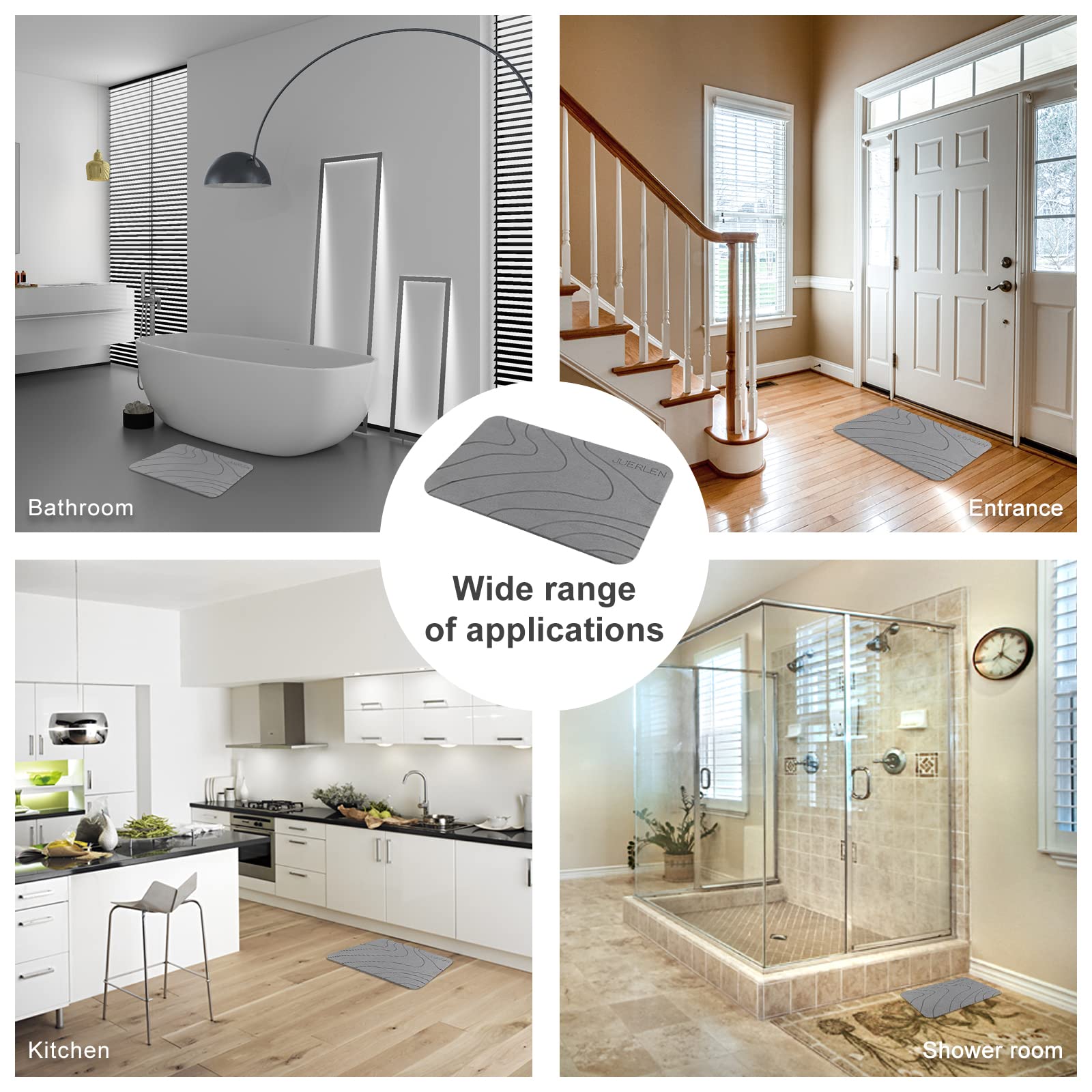 JUERLEN esterilla colocada en baño moderno integrando estilo y limpieza práctica