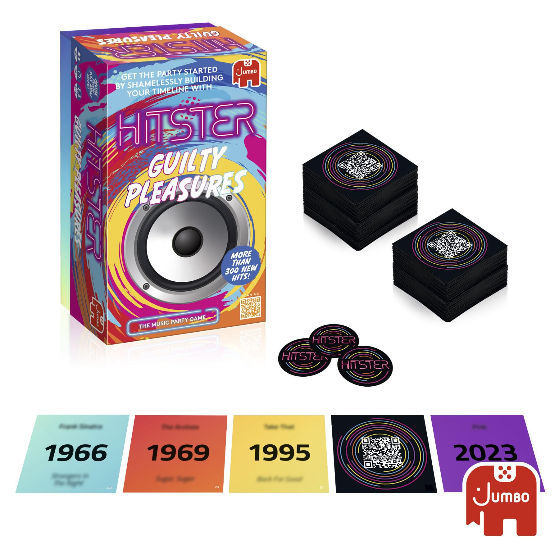 Jumbo Hitster primer plano de una carta con código QR para reproducir canciones