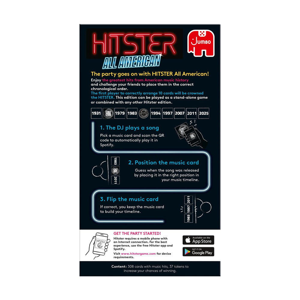 Jumbo Hitster instrucciones abiertas mostrando reglas claras y modos de juego