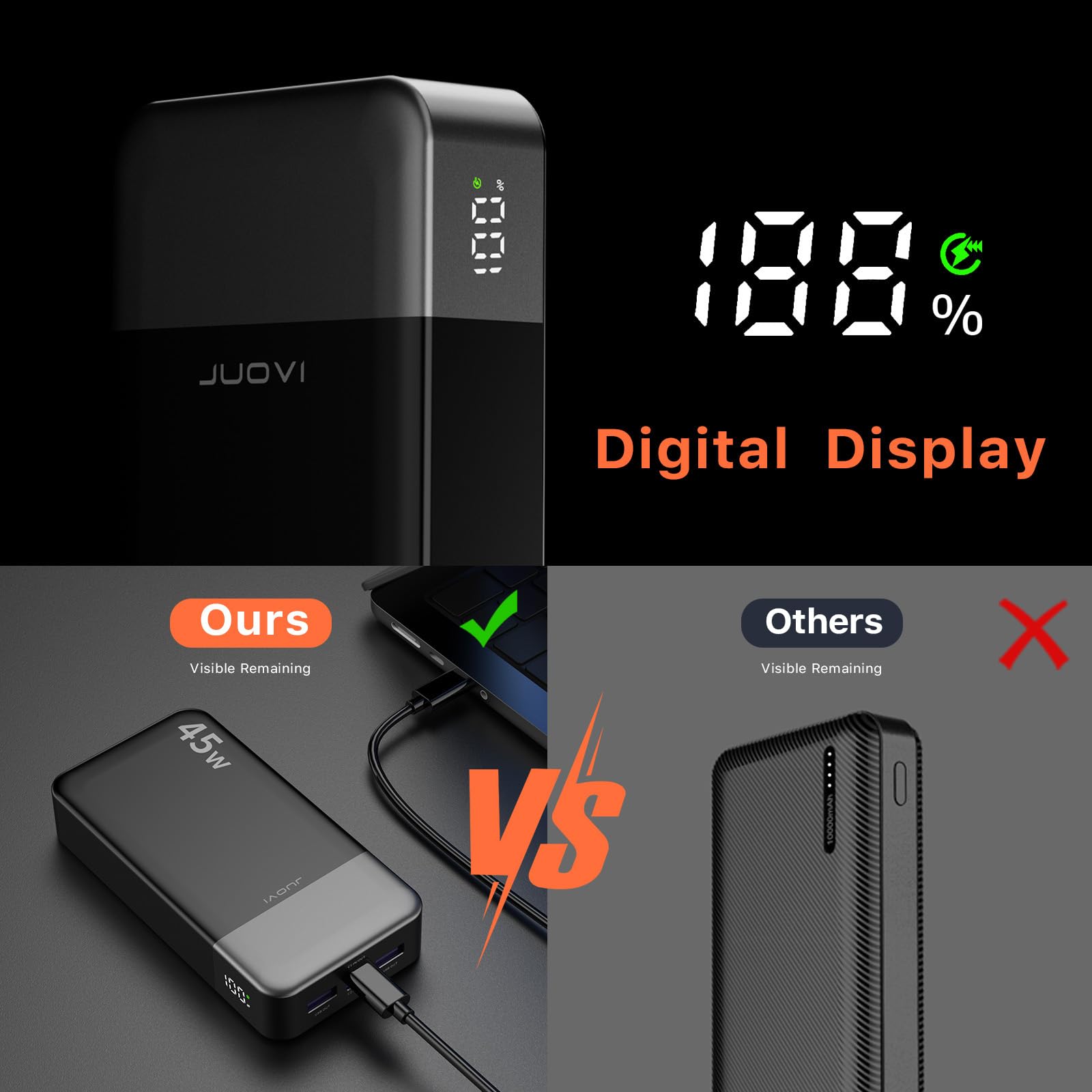 JUOVI comparación de tamaño junto a un smartphone para referencia de escala