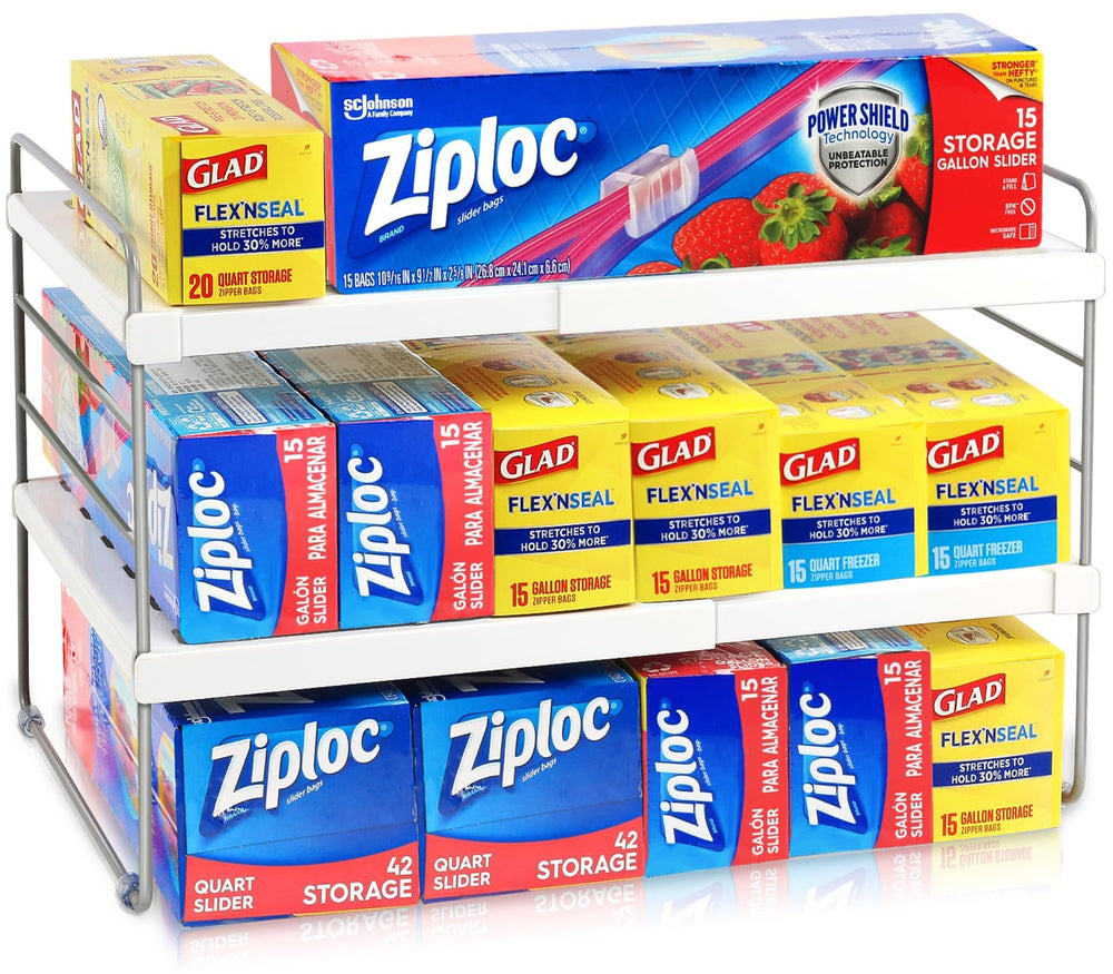 JUPELI vista frontal del organizador de 3 niveles, maximiza espacio