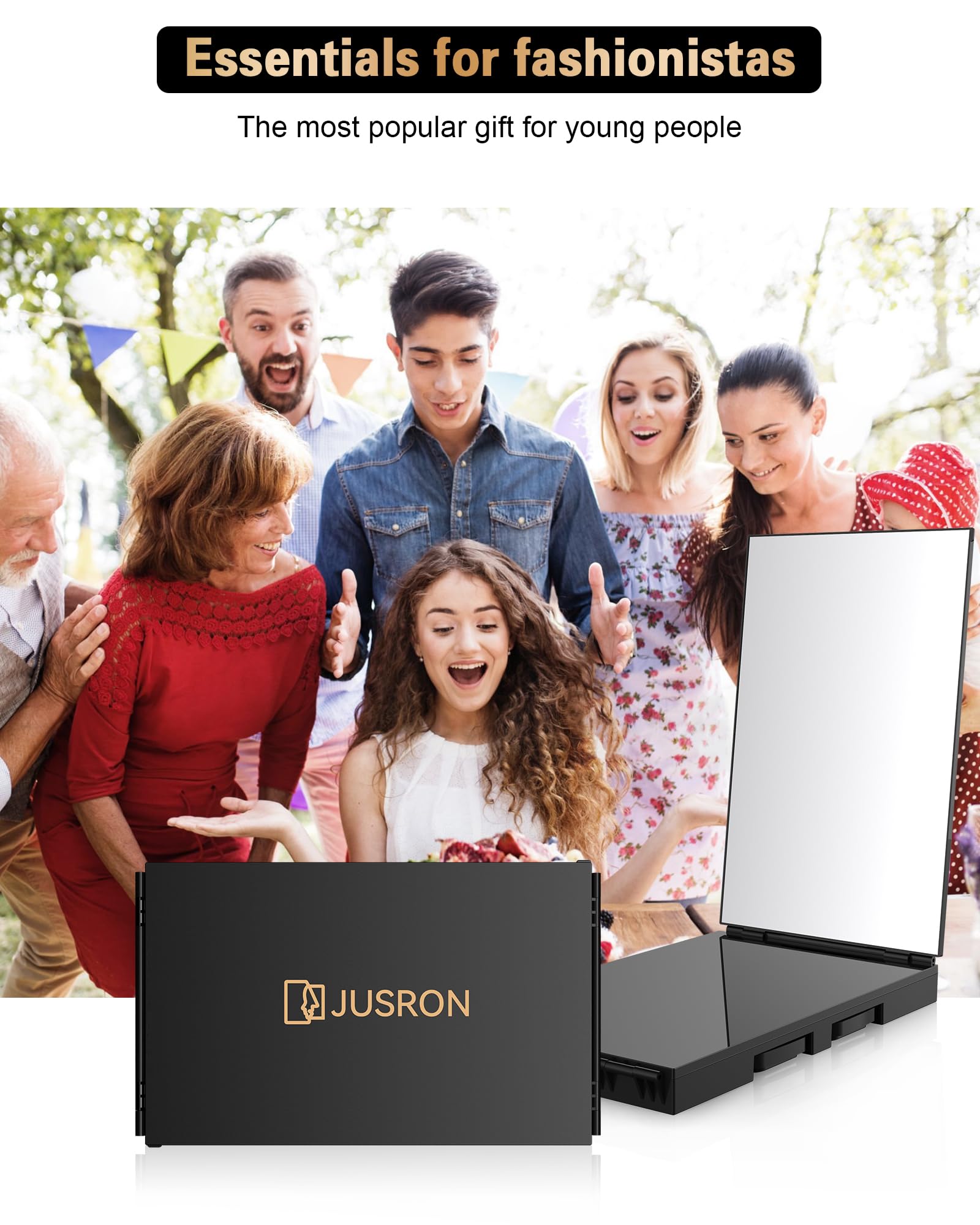 JUSRON comparación de tamaño con mano para apreciar escala y portabilidad