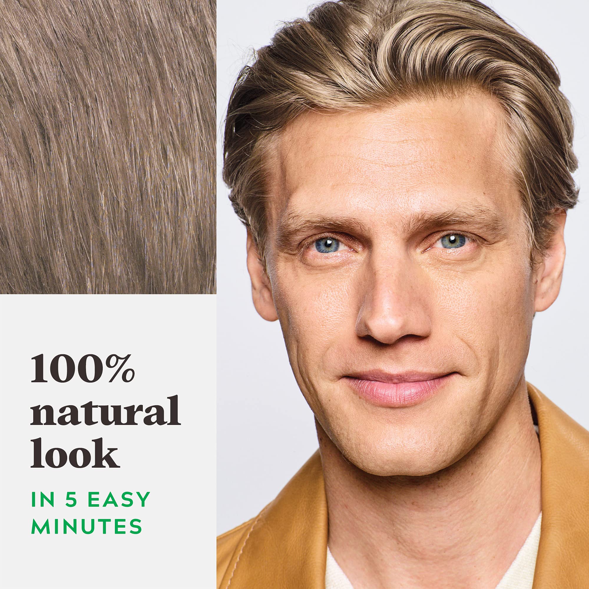 Just For Men comparación antes y después que muestra cobertura natural de canas