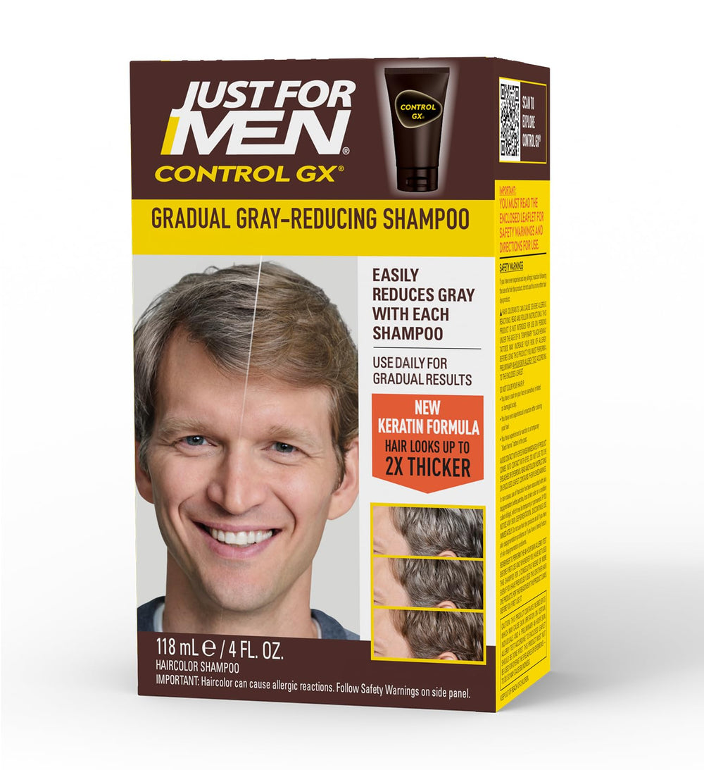 Just for Men Control GX envase frontal mostrando marca y tamaño, opción gradual