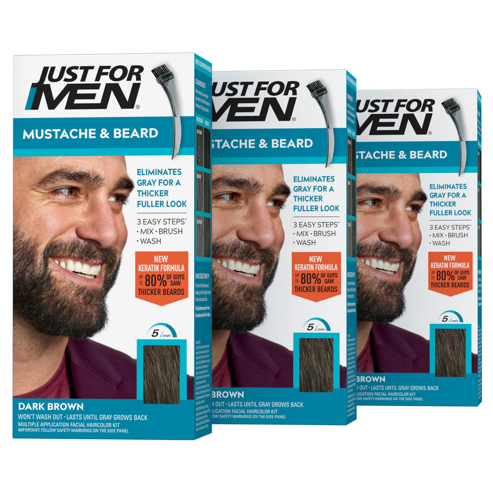 Just For Men caja M-45 Dark Brown mostrando el frente y diseño del paquete, fácil identificación