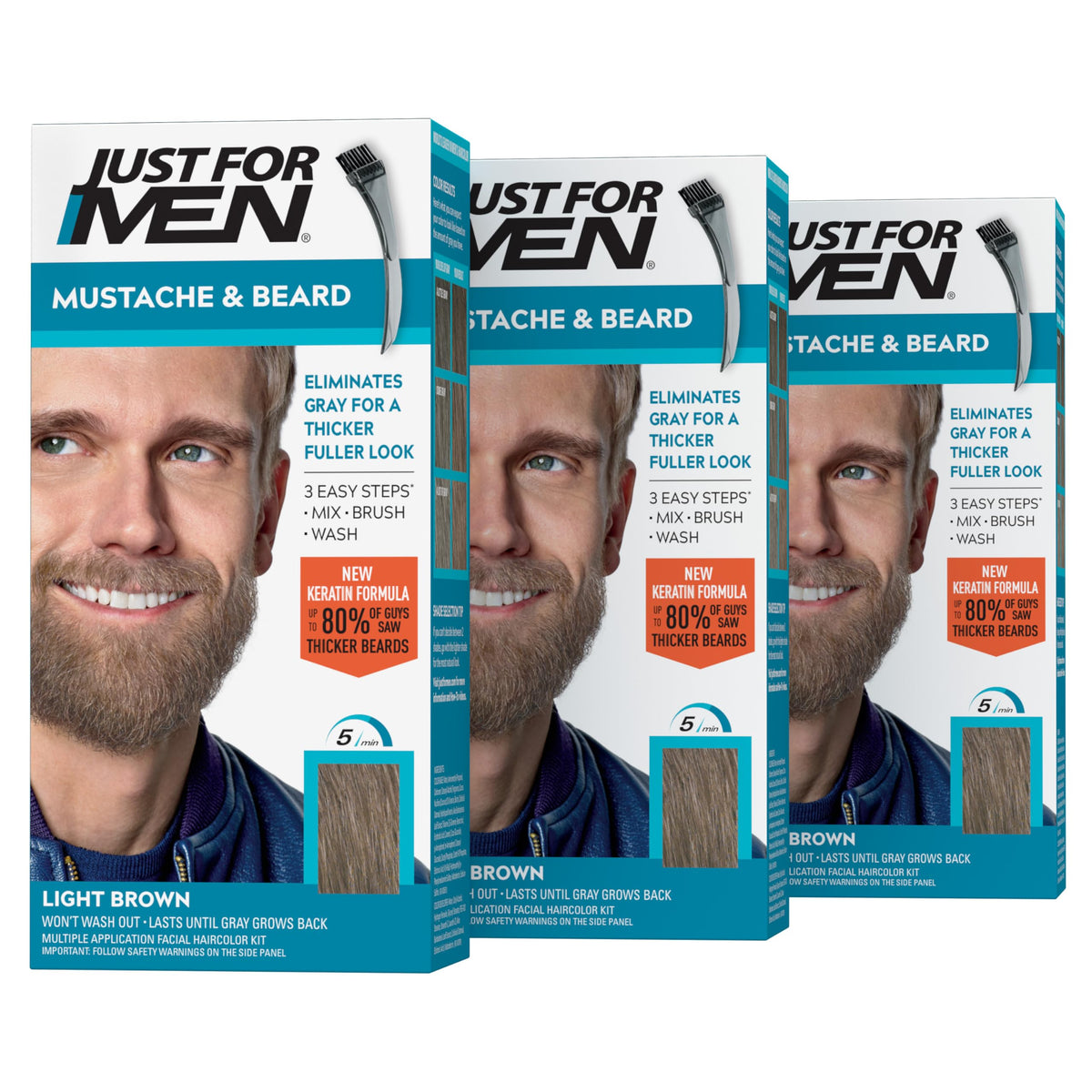 Just For Men envase frontal M-25 mostrando diseño y tono marrón claro para confianza