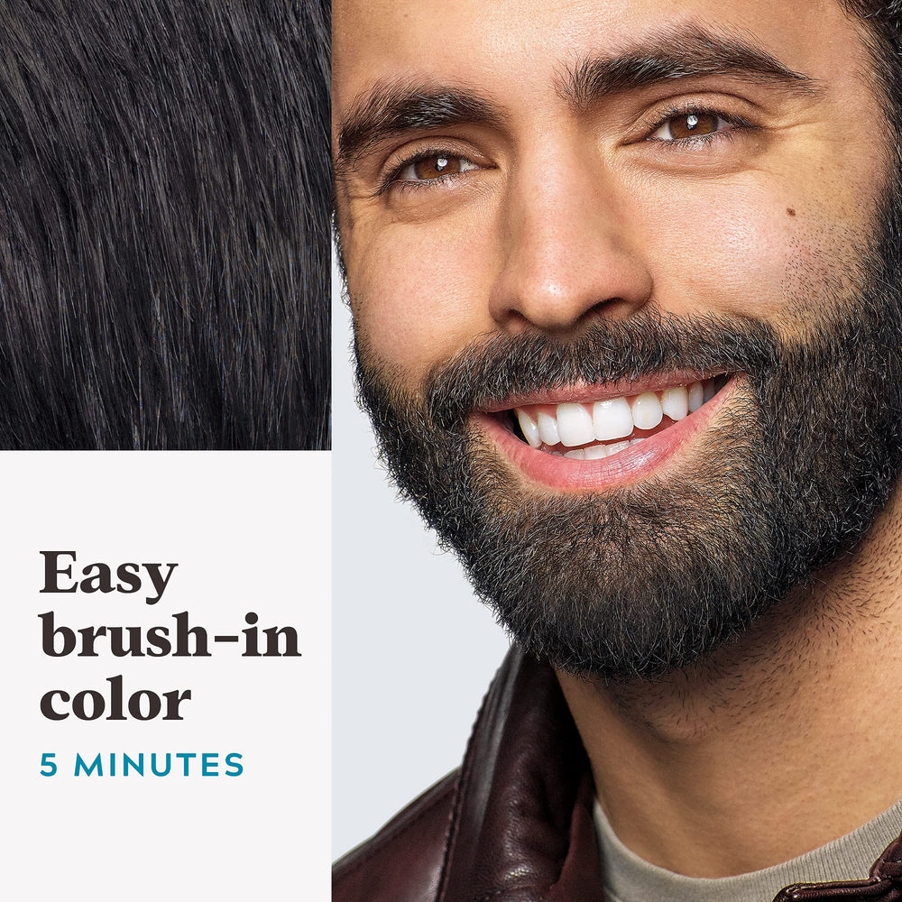 Just For Men comparación antes y después mostrando barba más uniforme y espesa