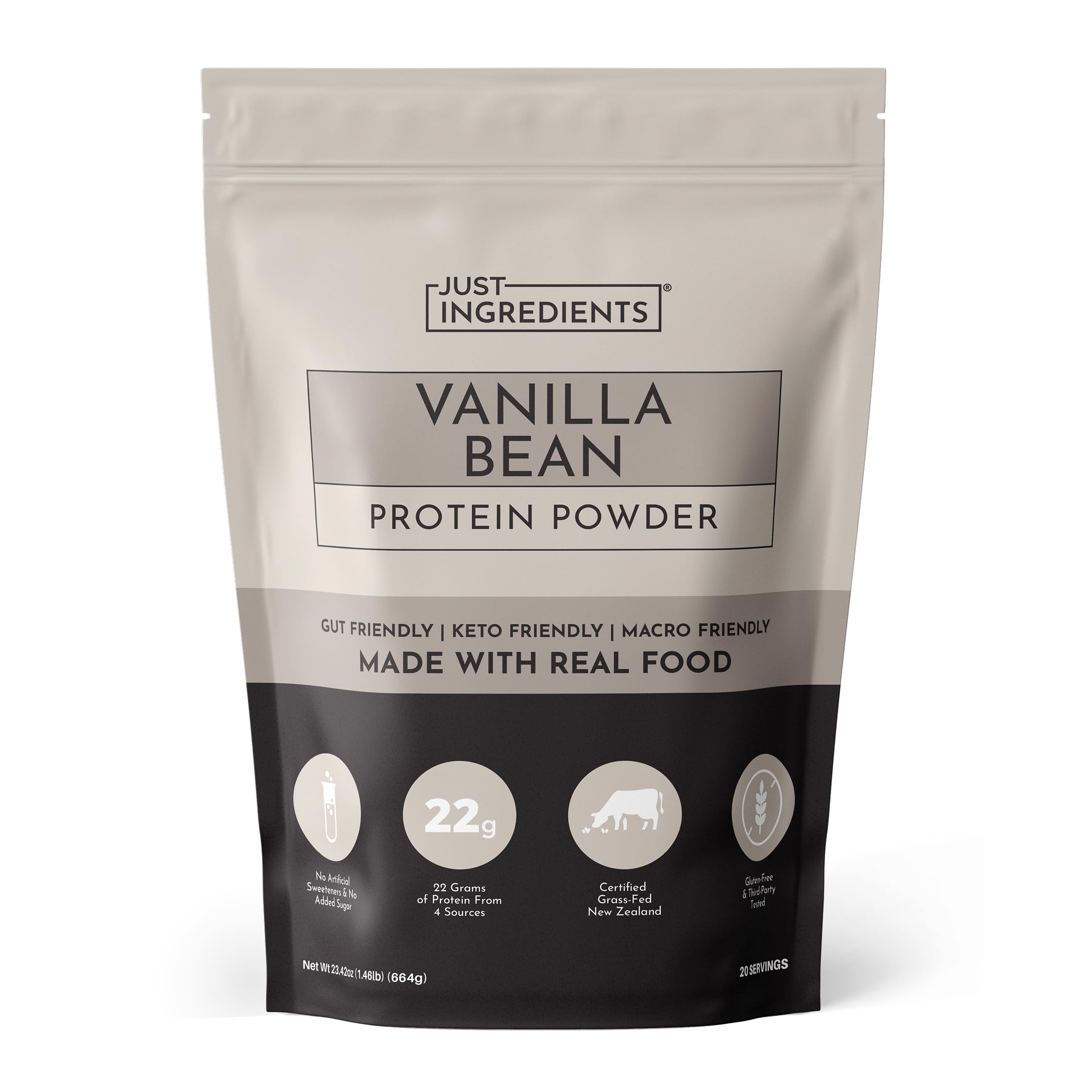 JUST INGREDIENTS envase frontal mostrando etiqueta clara y beneficios