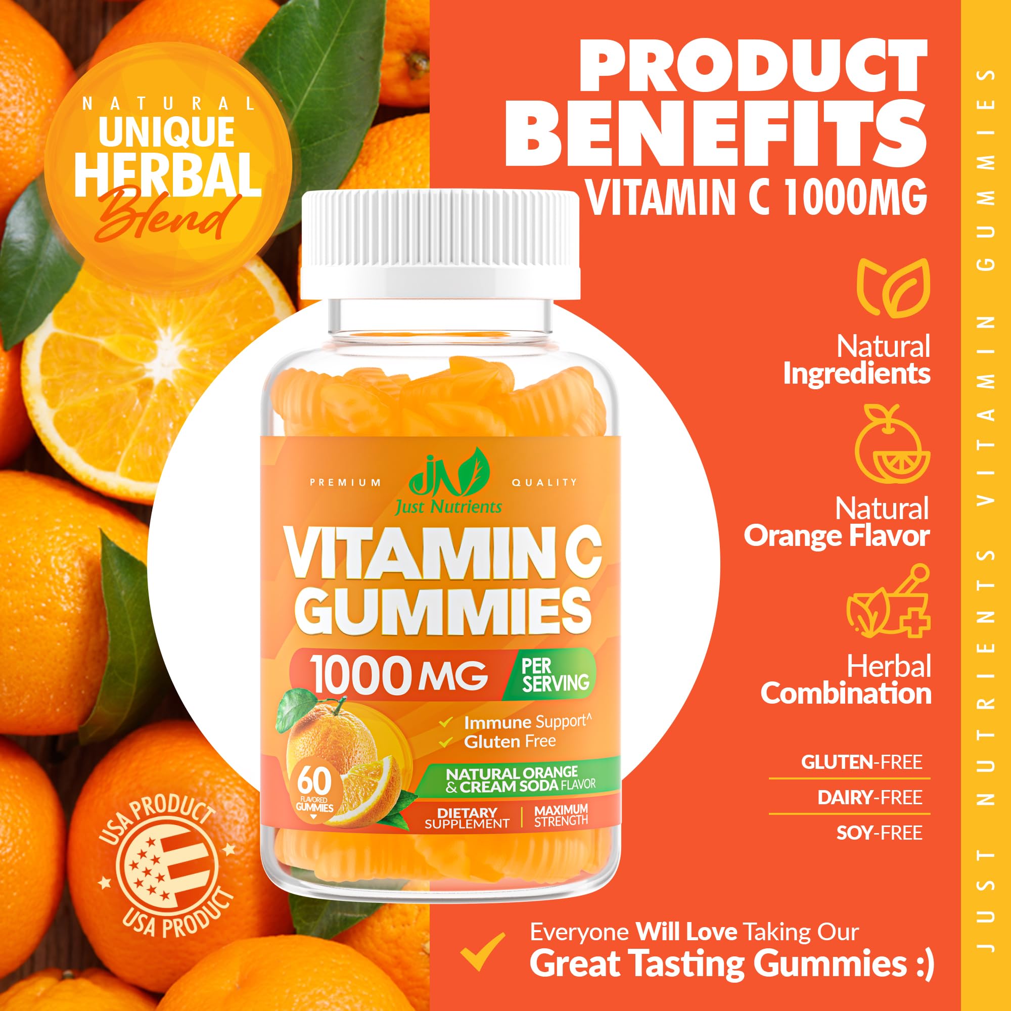 Just Nutrients etiqueta nutricional cercana mostrando vitaminas y minerales