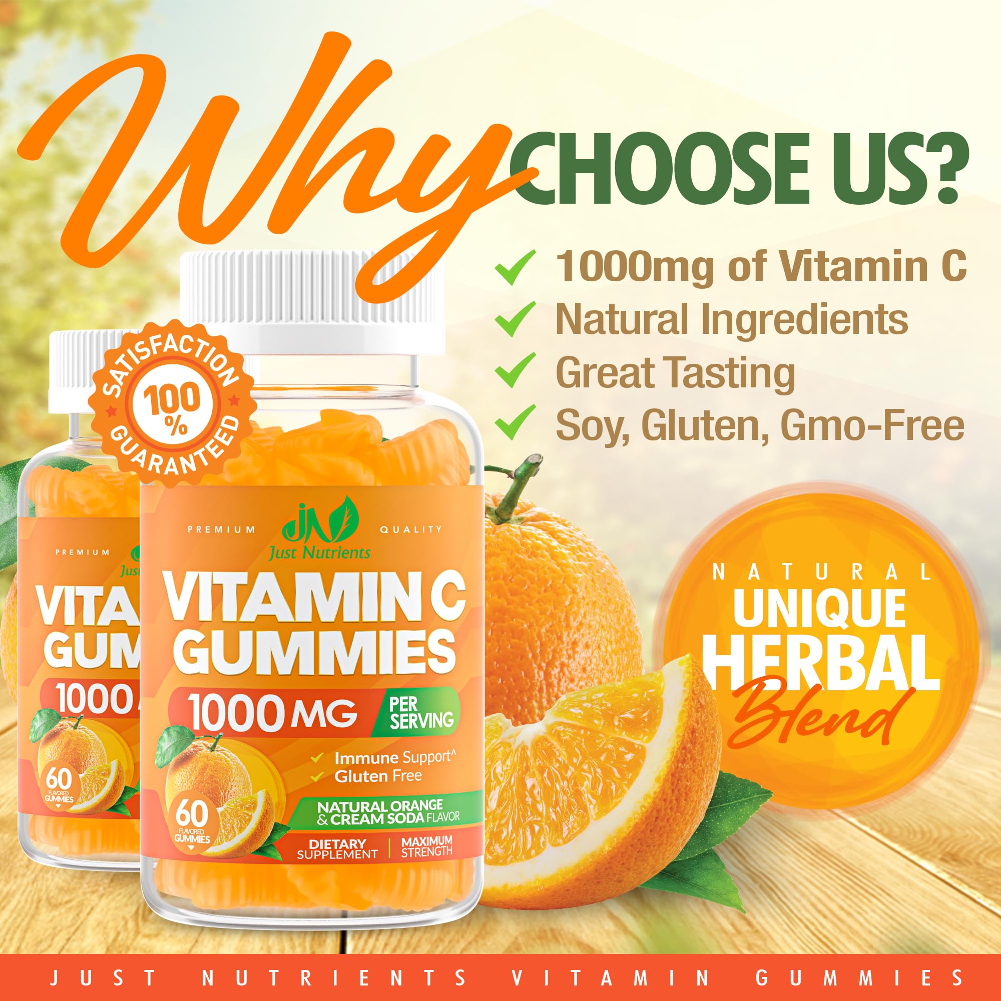 Just Nutrients gomitas en mano para comparar tamaño y porción indicada