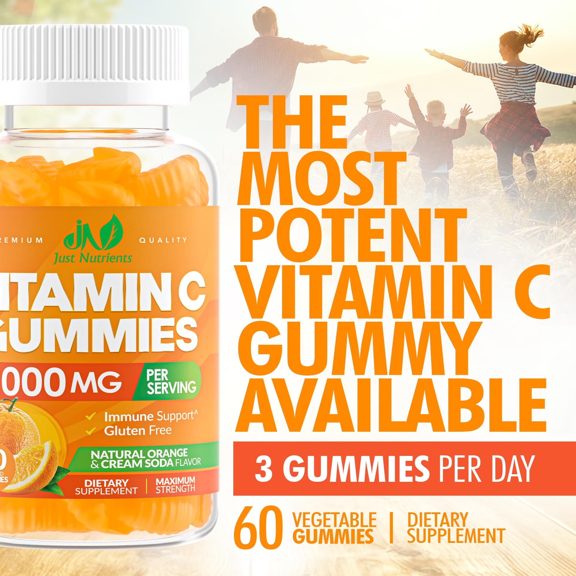 Just Nutrients familia compartiendo gomitas, formato apto y sabroso