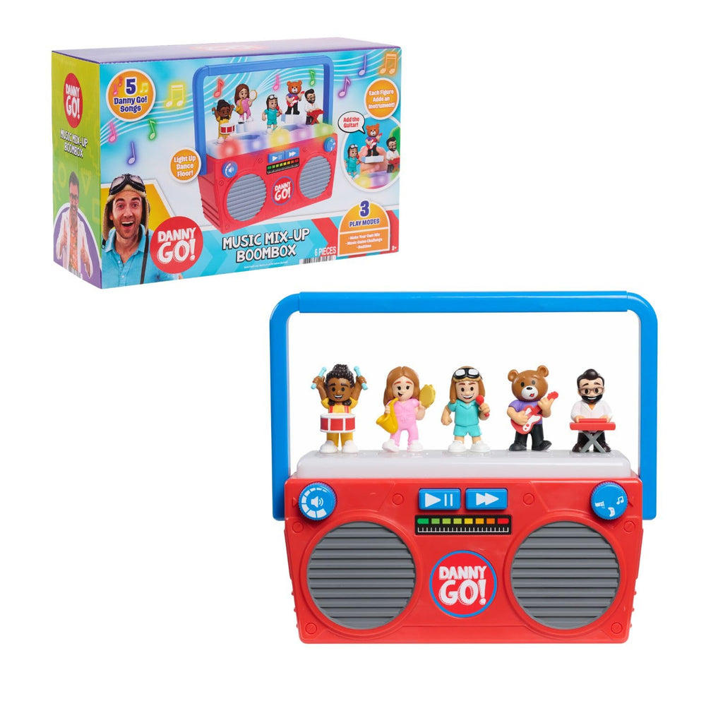Just Play boombox frontal mostrando luces y caja, entretenimiento musical inmediato