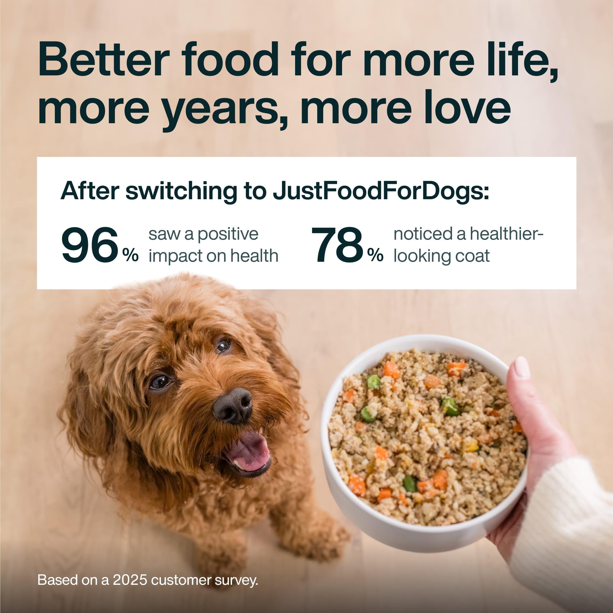 JustFoodForDogs etiqueta nutricional del producto que destaca formulación veterinaria