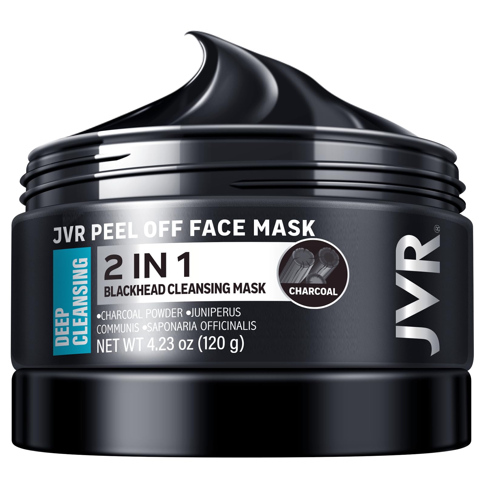 JVR mascarilla frontal del envase mostrando diseño y beneficio limpieza profunda
