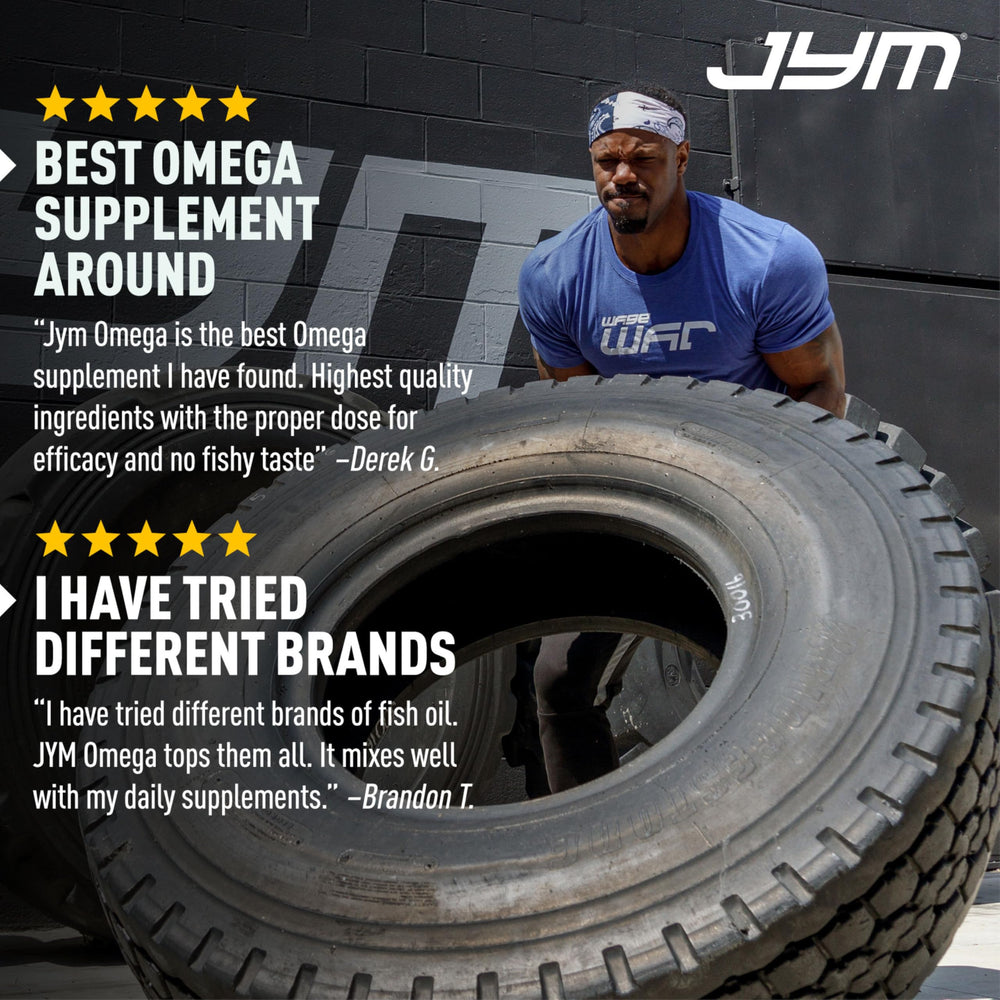 JYM Supplement Science etiqueta legible con cantidad de EPA y DHA por toma