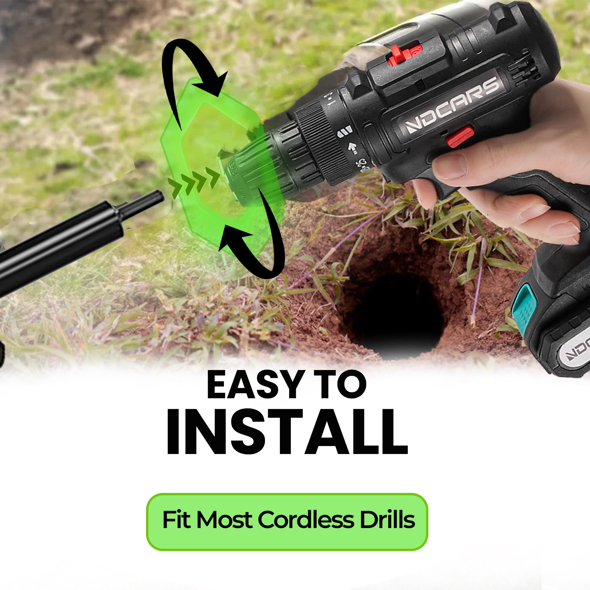 K-Brands auger creating bulb holes in garden showing planting speed and neat holes benefit