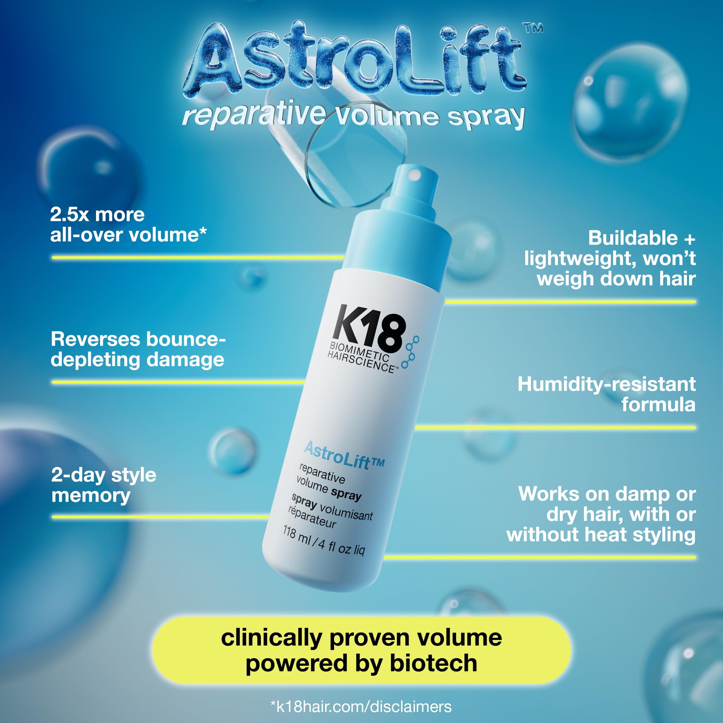 K18 AstroLift aplicado con secador creando elevación en raíces y mayor rebote