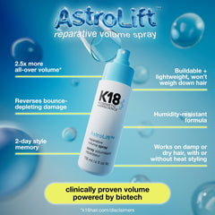 K18 AstroLift aplicado con secador creando elevación en raíces y mayor rebote
