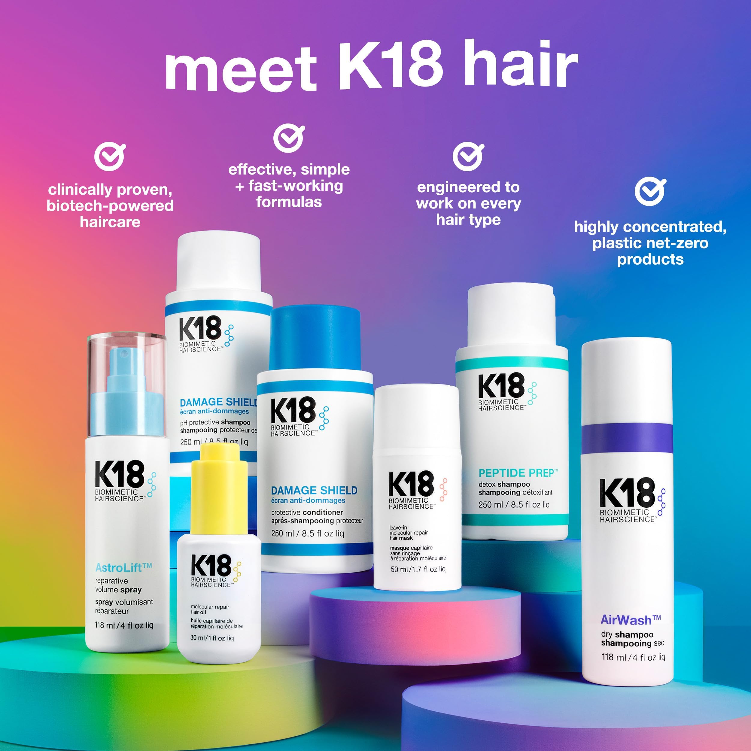 K18 AstroLift detalle de etiqueta con K18PEPTIDE™ y ventajas reparadoras