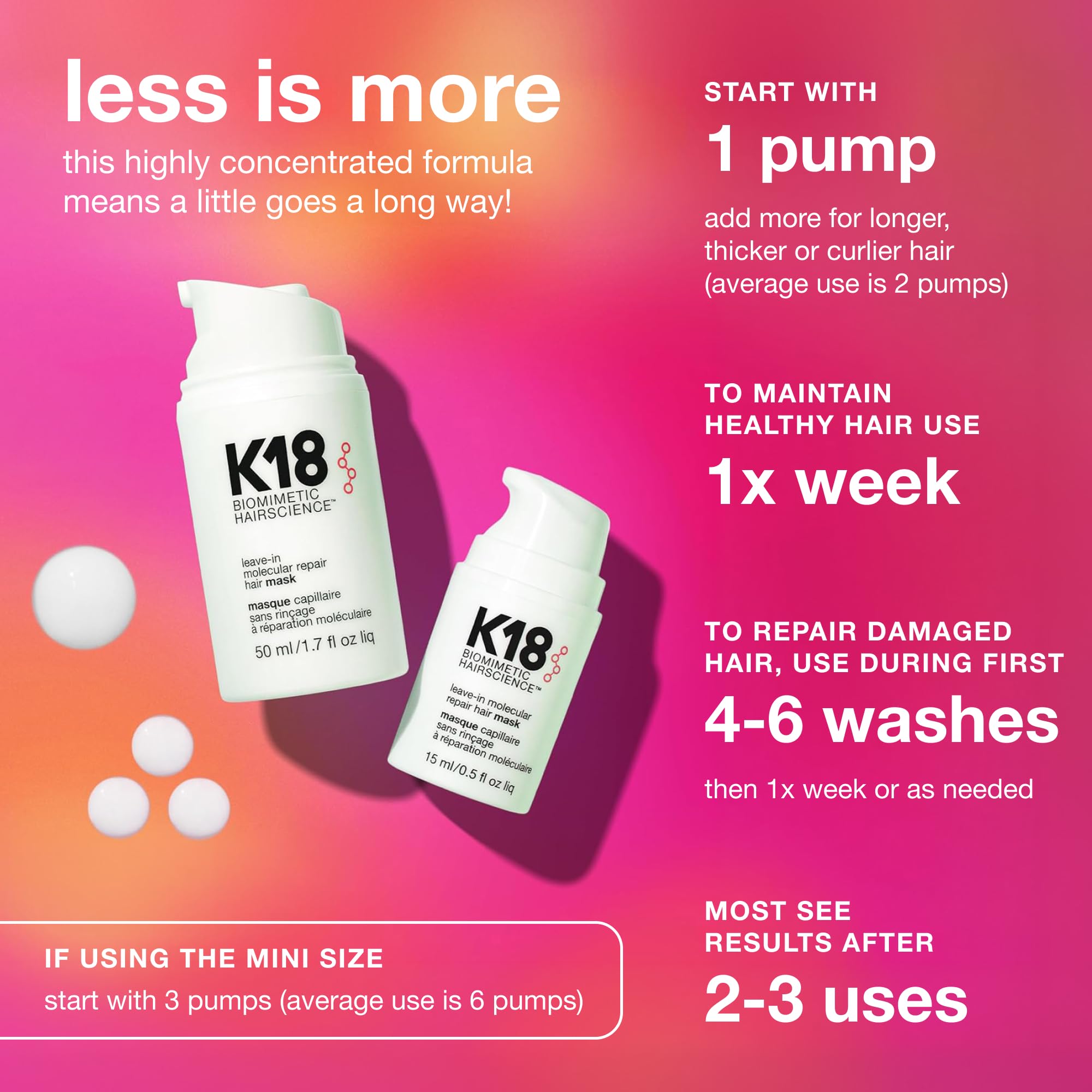 K18 envase 0.5 fl oz en mano para referencia de tamaño portátil
