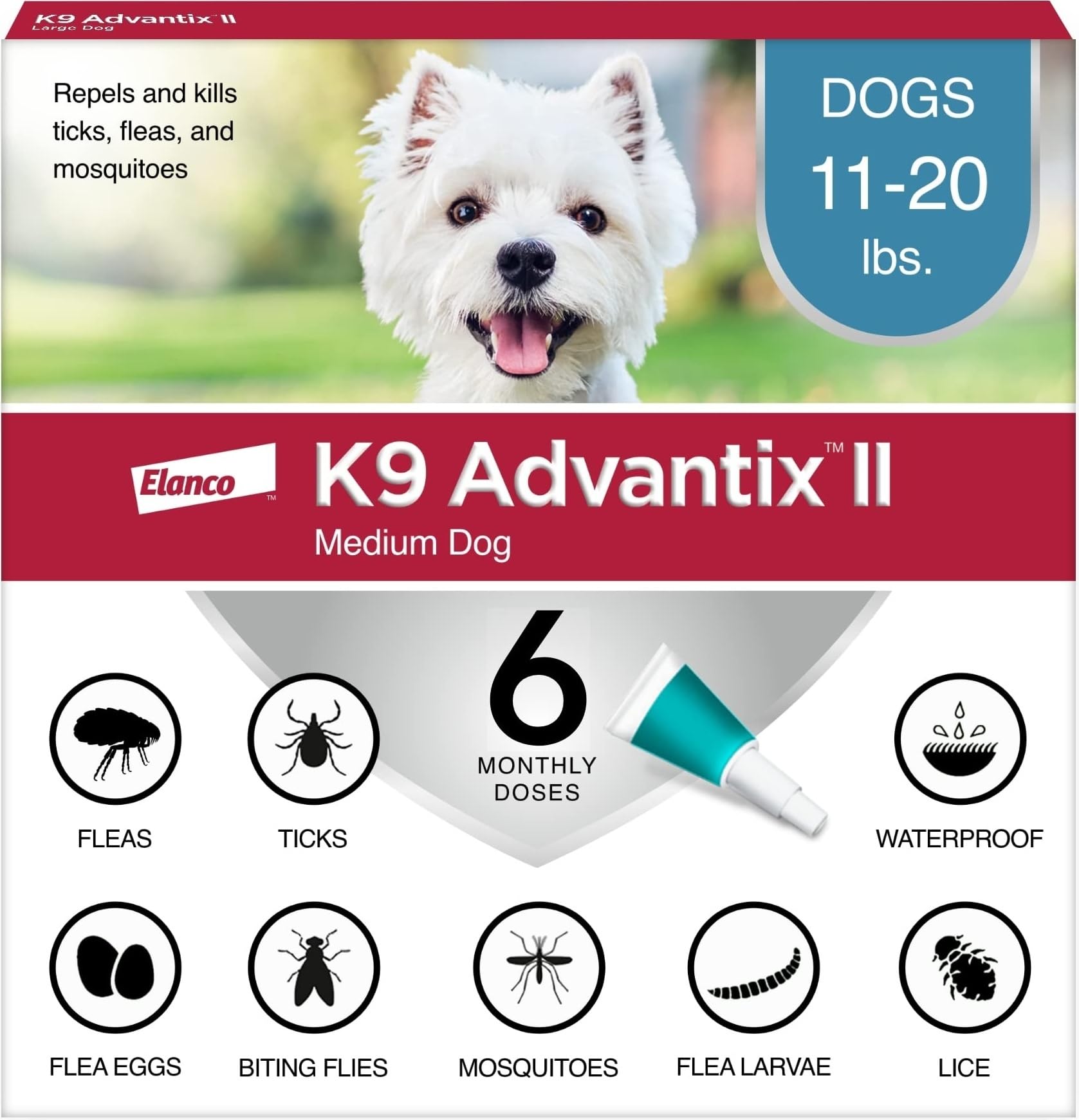 K9 Advantix paquete frontal mostrando protección completa