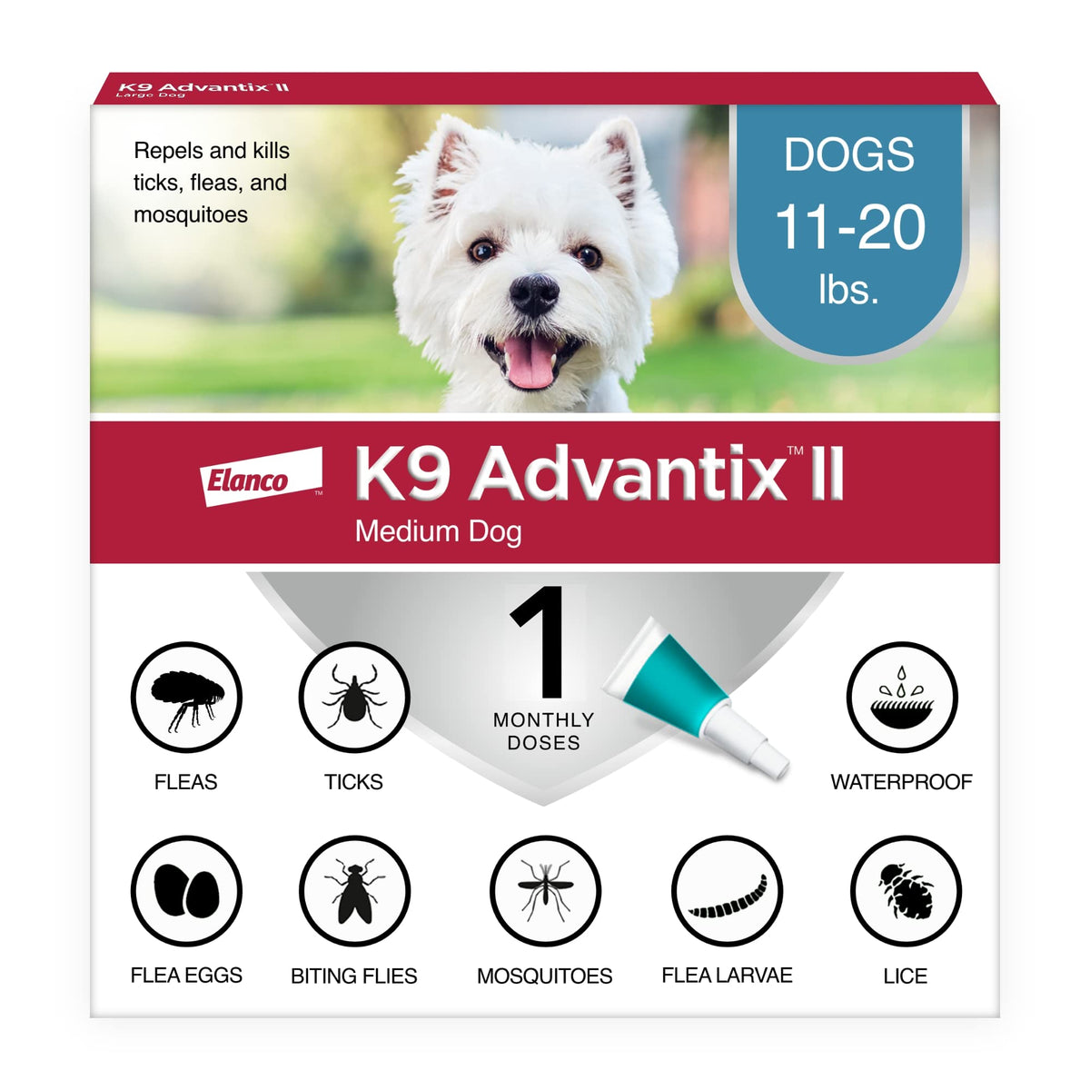 K9 Advantix frente del empaque mostrando protección contra parásitos