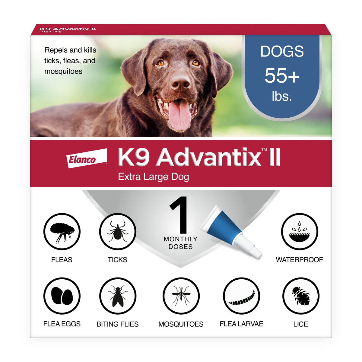 K9 Advantix empaque frontal mostrando dosis y protección