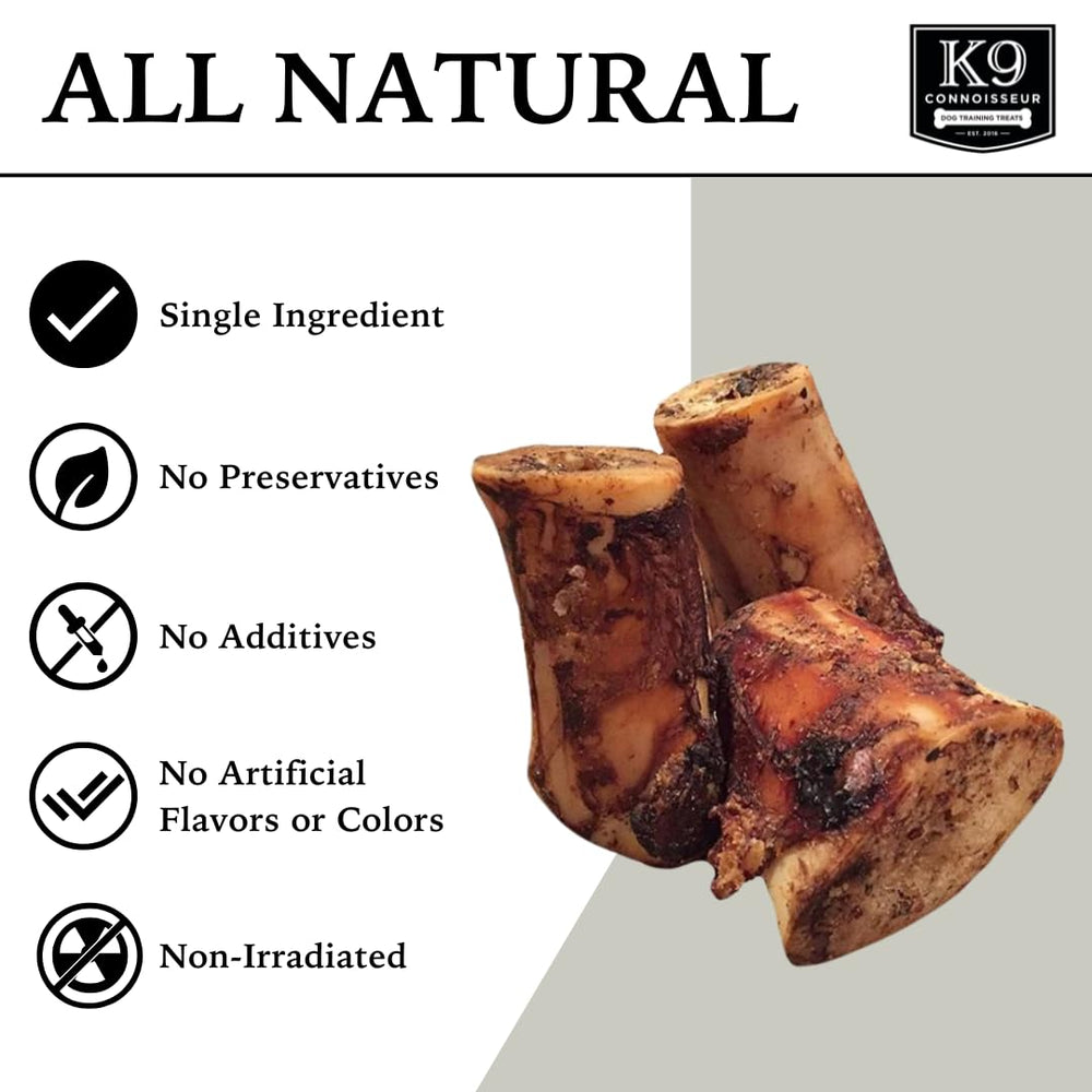 K9 Connoisseur hueso con tuétano primer plano, textura apetitosa y resistente