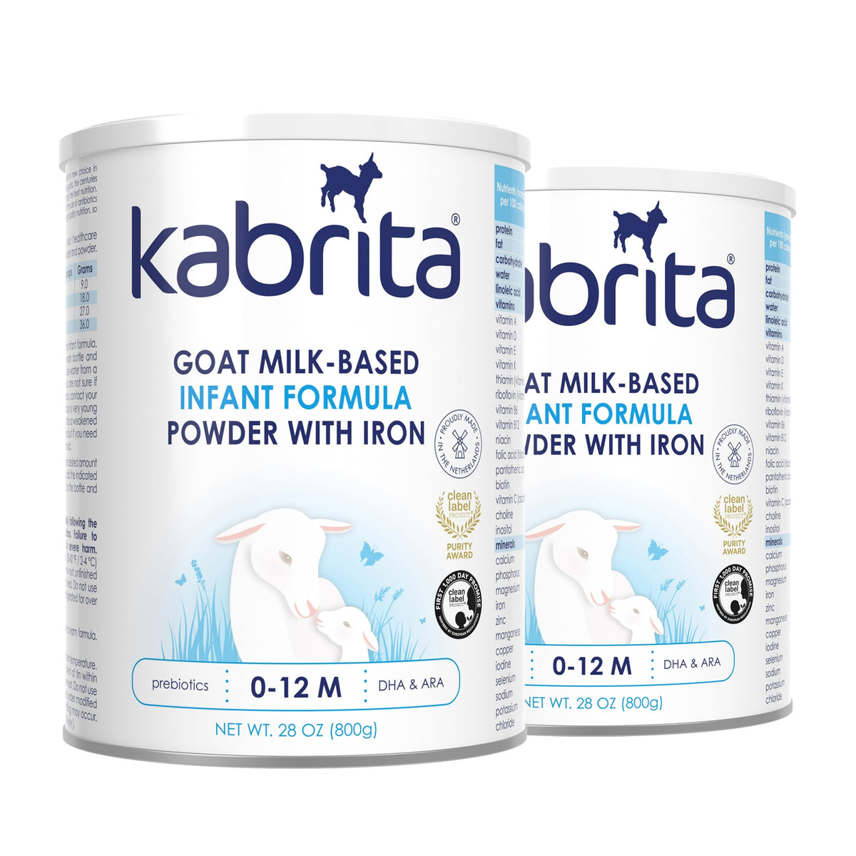 Kabrita lata frontal pack de 2 mostrando envase y beneficios de digestión suave