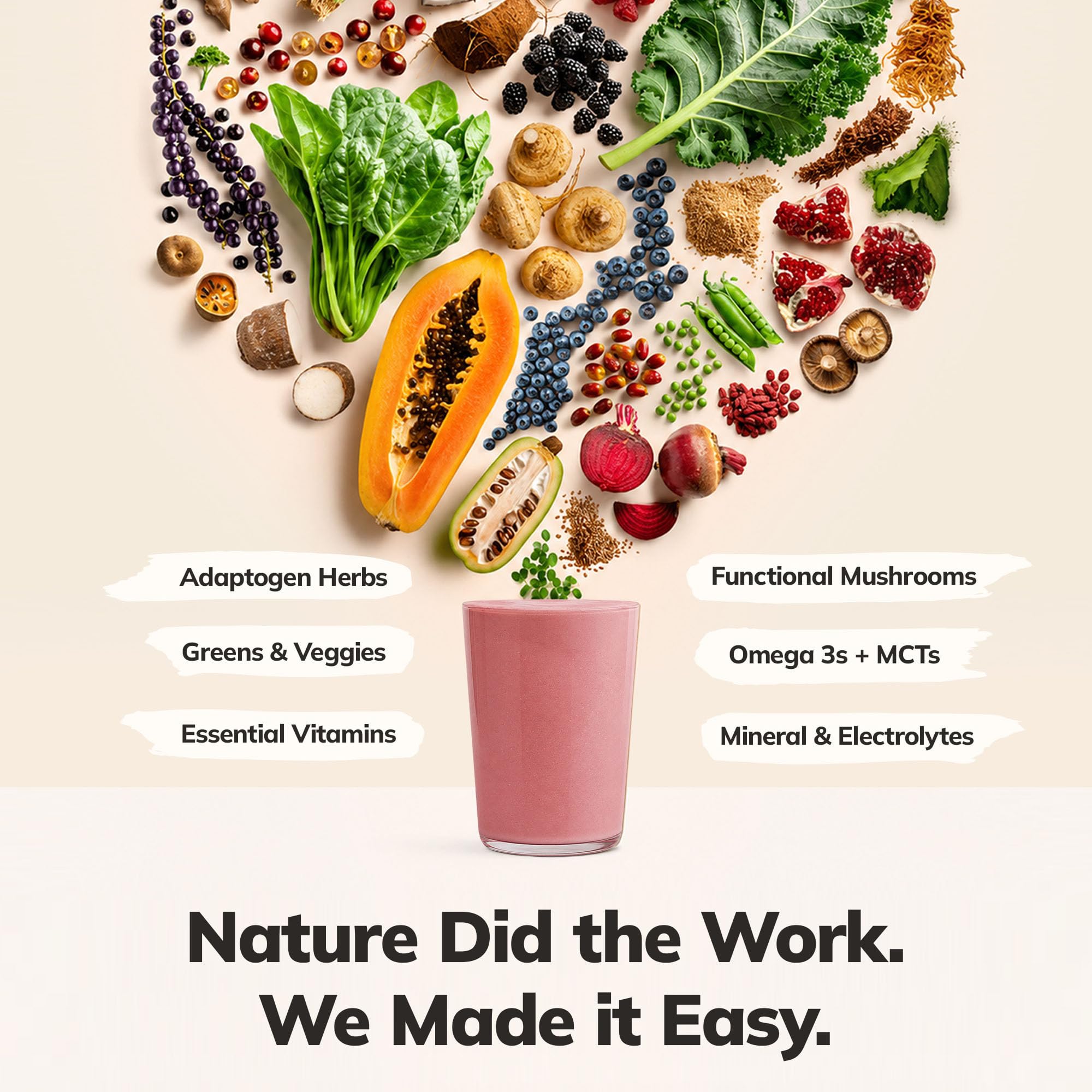 Ka'Chava selección de superfrutas y berries incluidos para nutrientes
