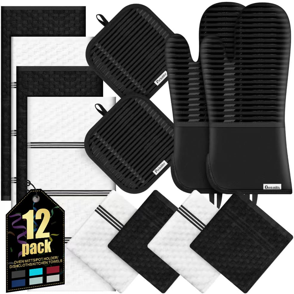 KacNacPro set completo frontal mostrando guantes, agarraderas y toallas, prácticos y listos