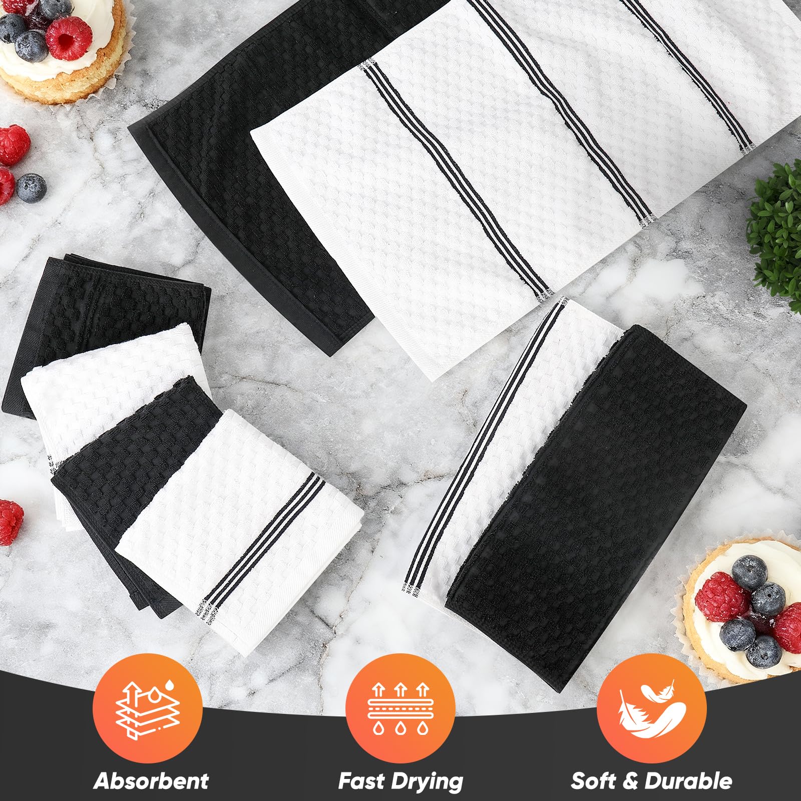 KacNacPro toallas dobladas con lazo para colgar, secan rápido y organizan la cocina