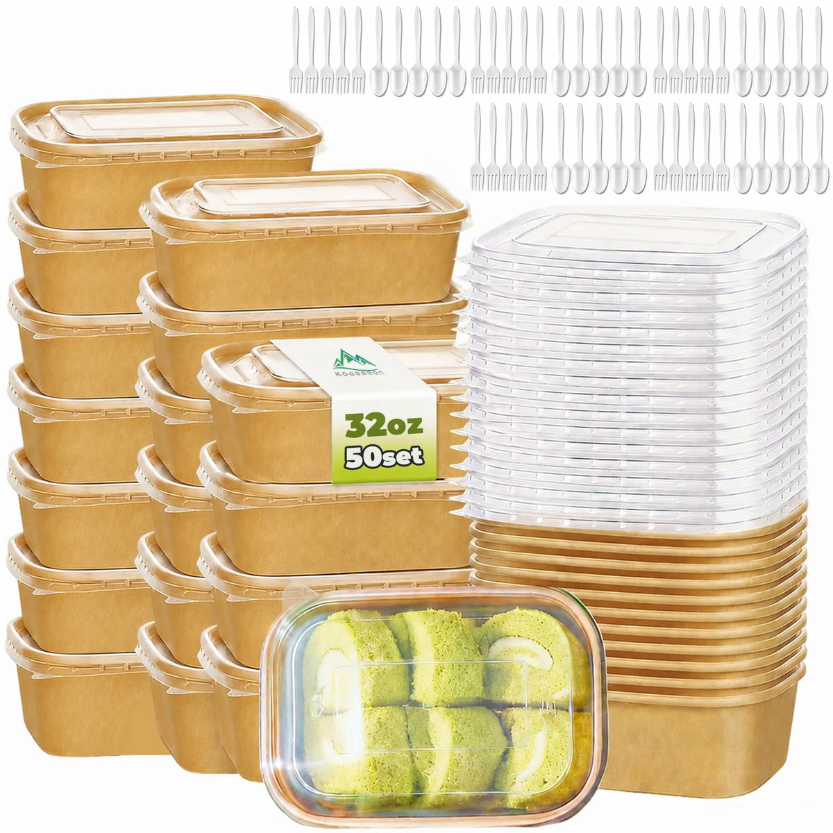 Kaderron paquete frontal con 50 cuencos y tapas, ideal para eventos
