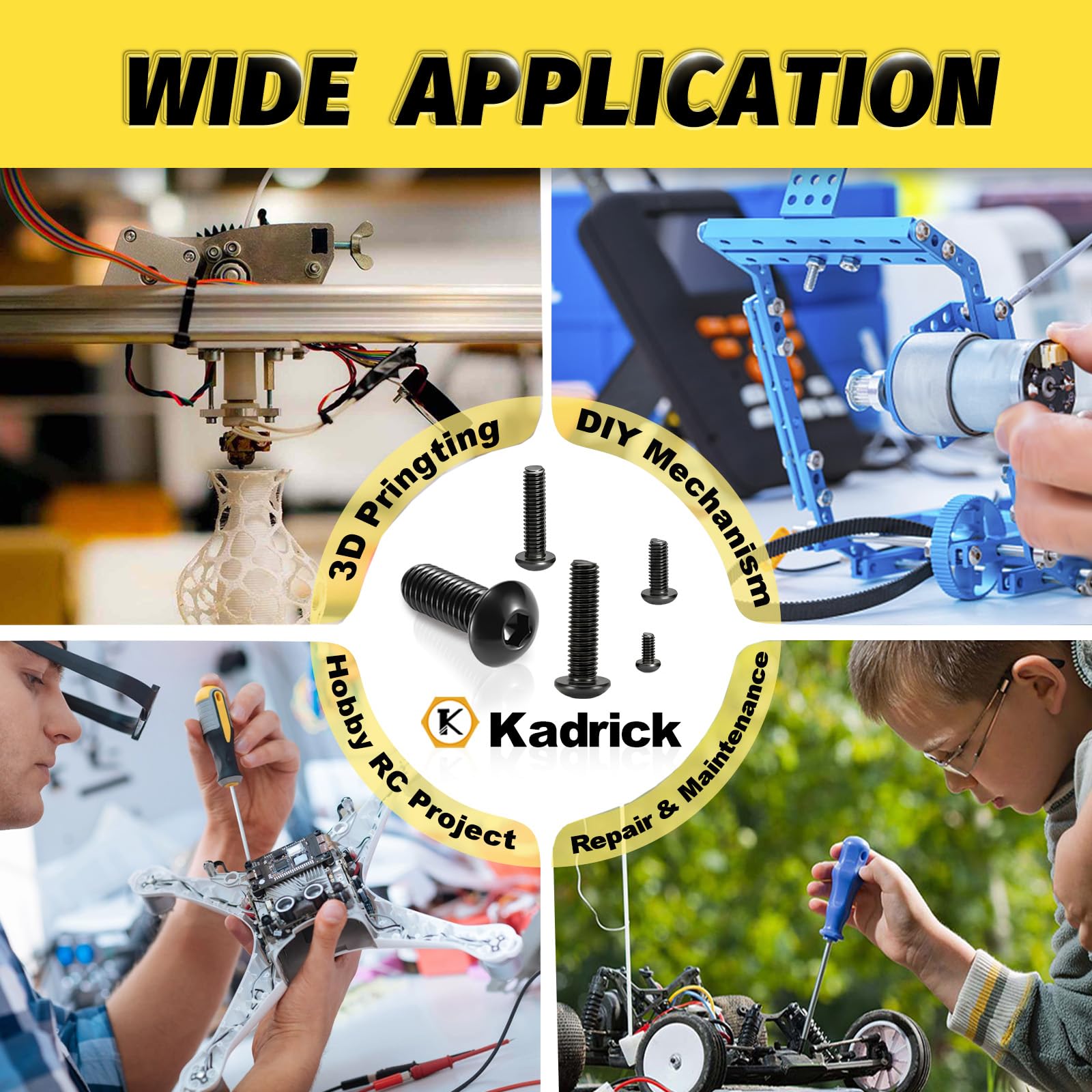 Kadrick tuercas y arandelas mostrando combinación completa de fijación