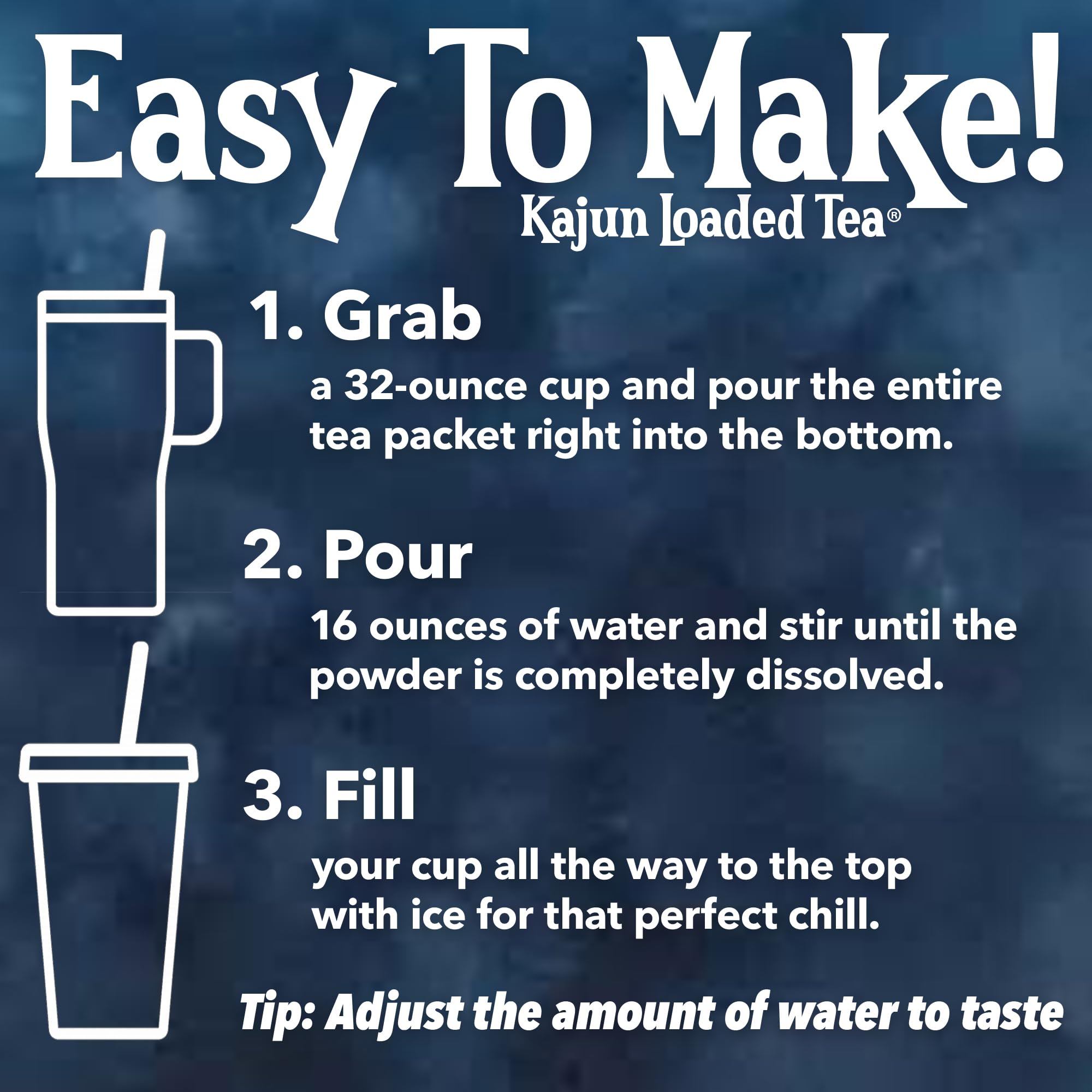 KaJun LOADED TEA bebida en vaso con hielo ofreciendo refresco sin calorías