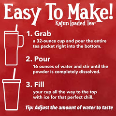KaJun LOADED TEA etiqueta nutricional visible con información de cafeína y vitaminas