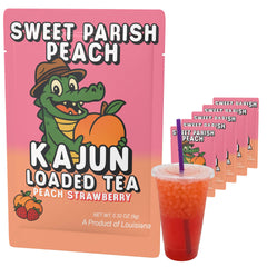 KaJun LOADED TE paquete frontal mostrando sabor Peach y Strawberry, atractivo visual