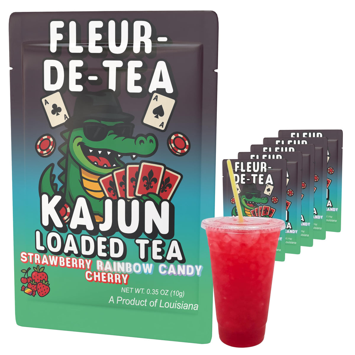 KaJun LOADED TEA paquete frontal mostrando diseño y sabores vibrantes