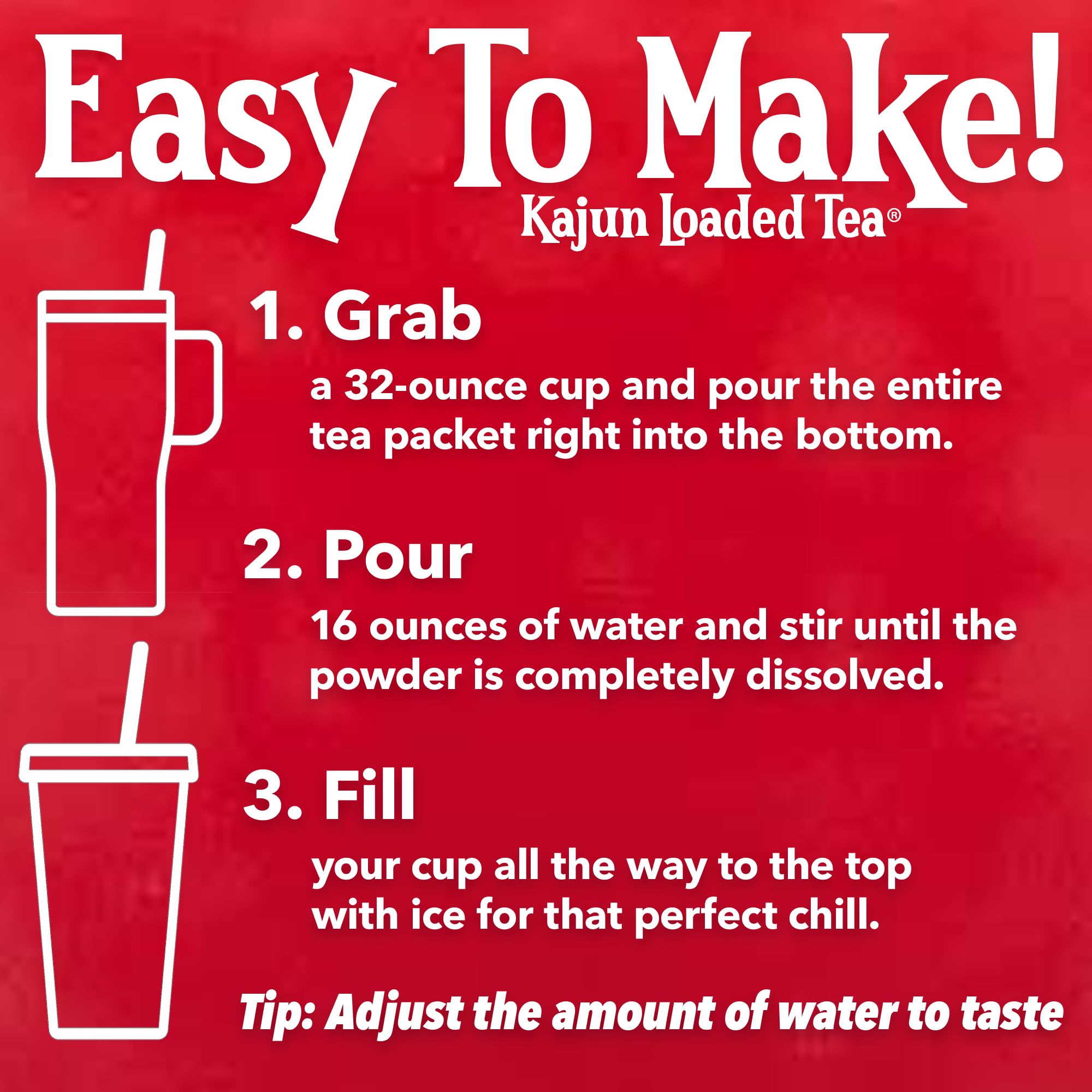 KaJun LOADED TEA bebida en vaso con hielo, refresca y aporta energía