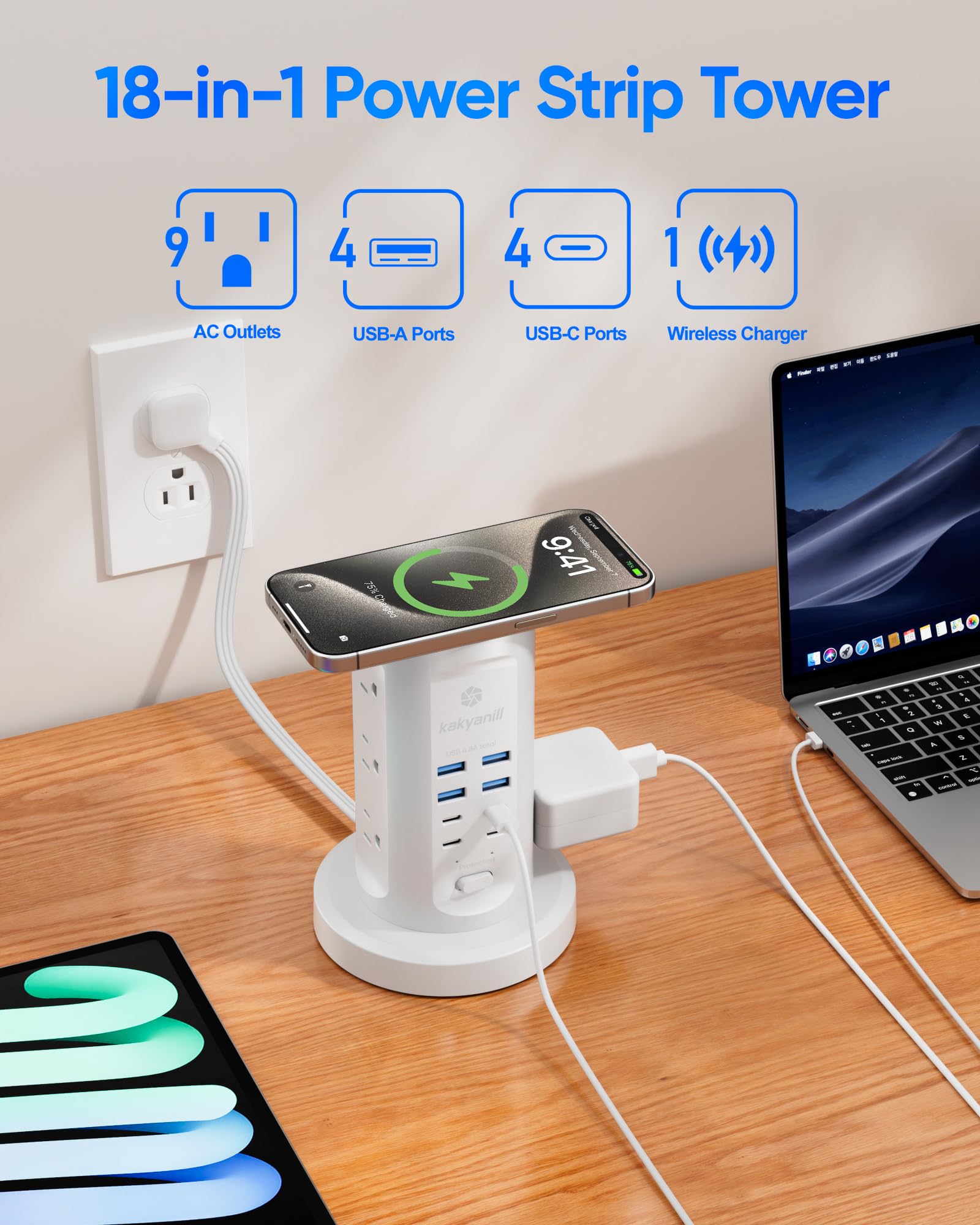 kakyanill enchufe plano 0.30" instalado junto a pared, ahorro de espacio